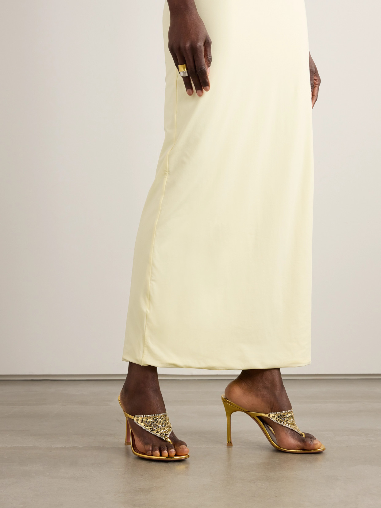 Amina Muaddi Cameron Crystal-embellished Chainmail And Metallic Leather Mules In Gold