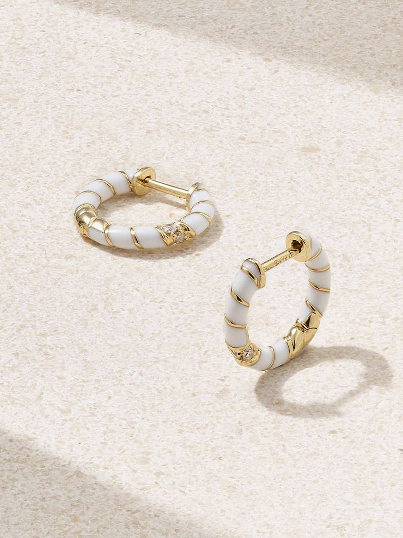 Yvonne Léon 9-karat Gold, Enamel And Diamond Hoop Earrings