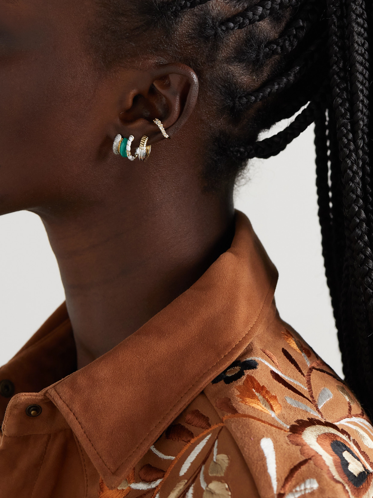 Yvonne Léon 9-karat Yellow And White Gold, Malachite And Diamond Earrings In Gold