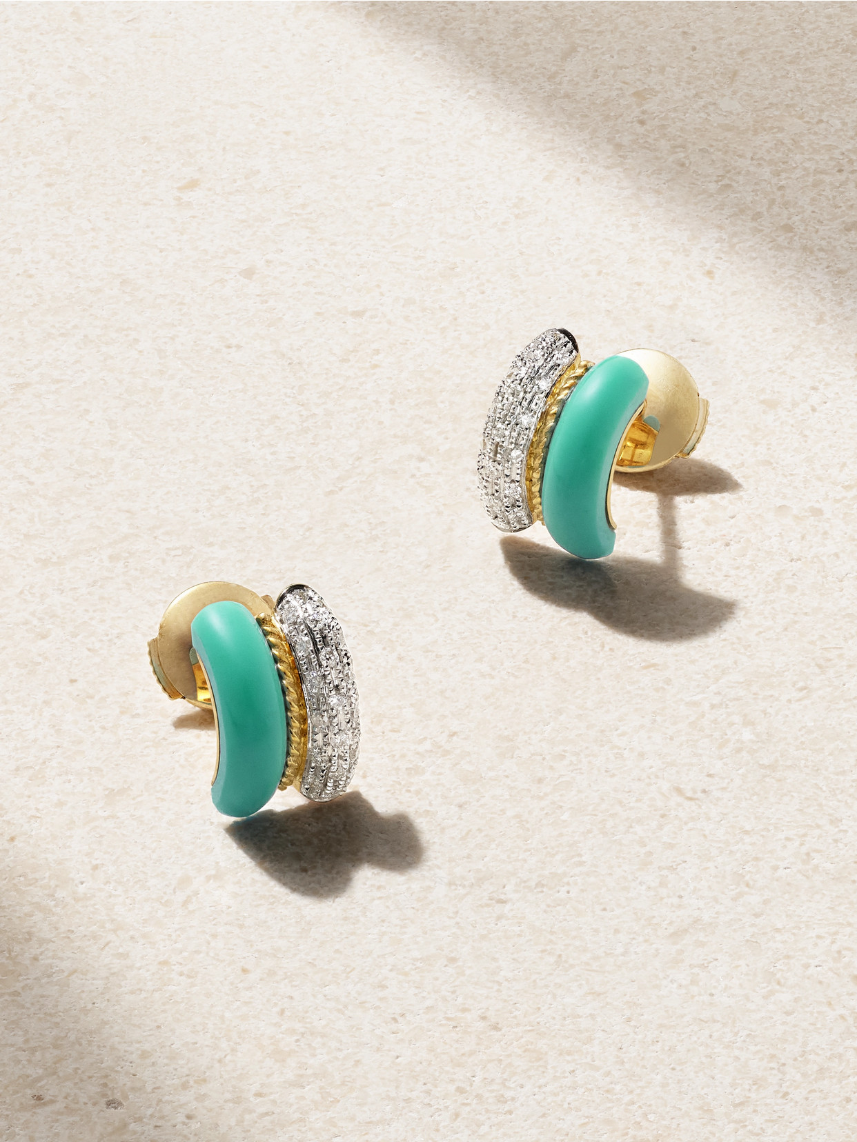 Yvonne Léon 9-karat Yellow And White Gold, Malachite And Diamond Earrings