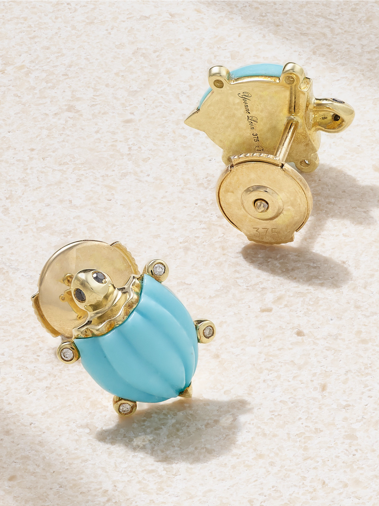Yvonne Léon 9-karat Gold, Turquoise And Diamond Earrings In Gold