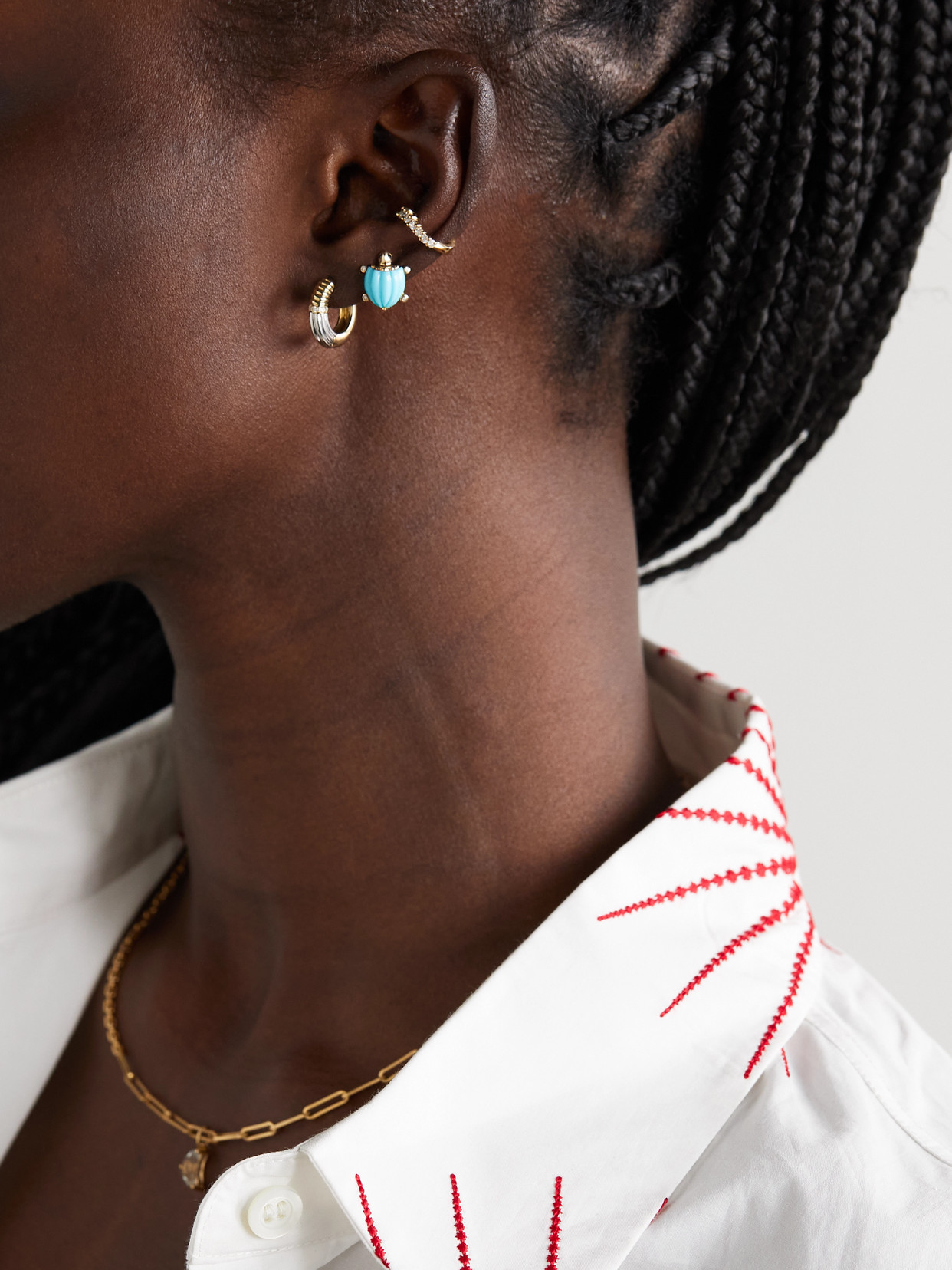 Yvonne Léon 9-karat Gold, Turquoise And Diamond Earrings In Gold
