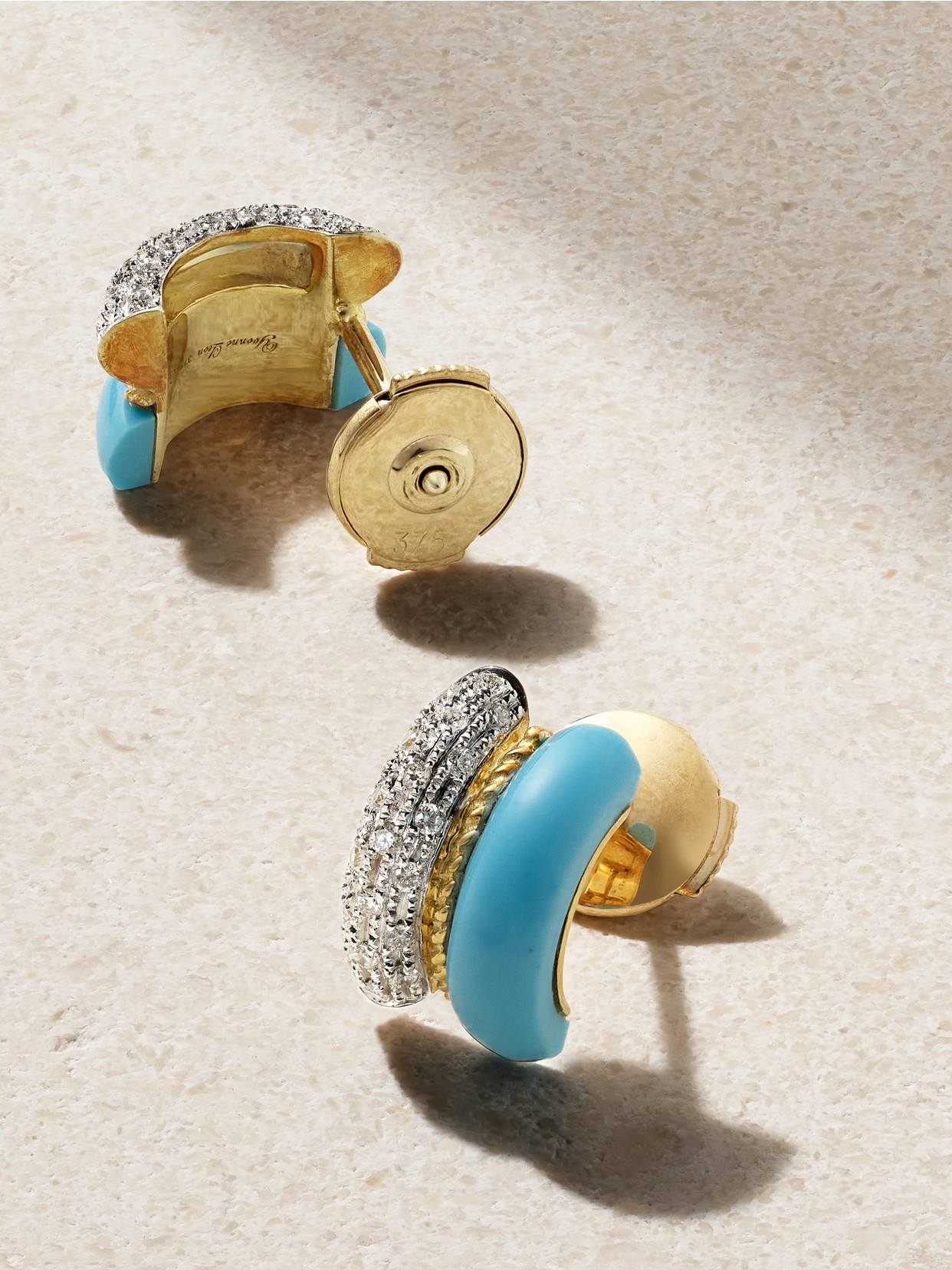 Yvonne Léon 9-karat Yellow And White Gold, Turquoise And Diamond Earrings In Gold