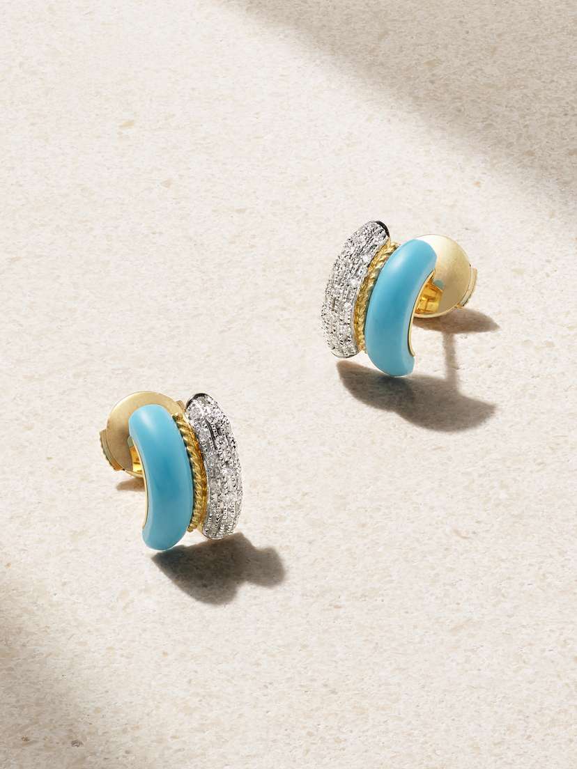 Yvonne Léon 9-karat Yellow And White Gold, Turquoise And Diamond Earrings