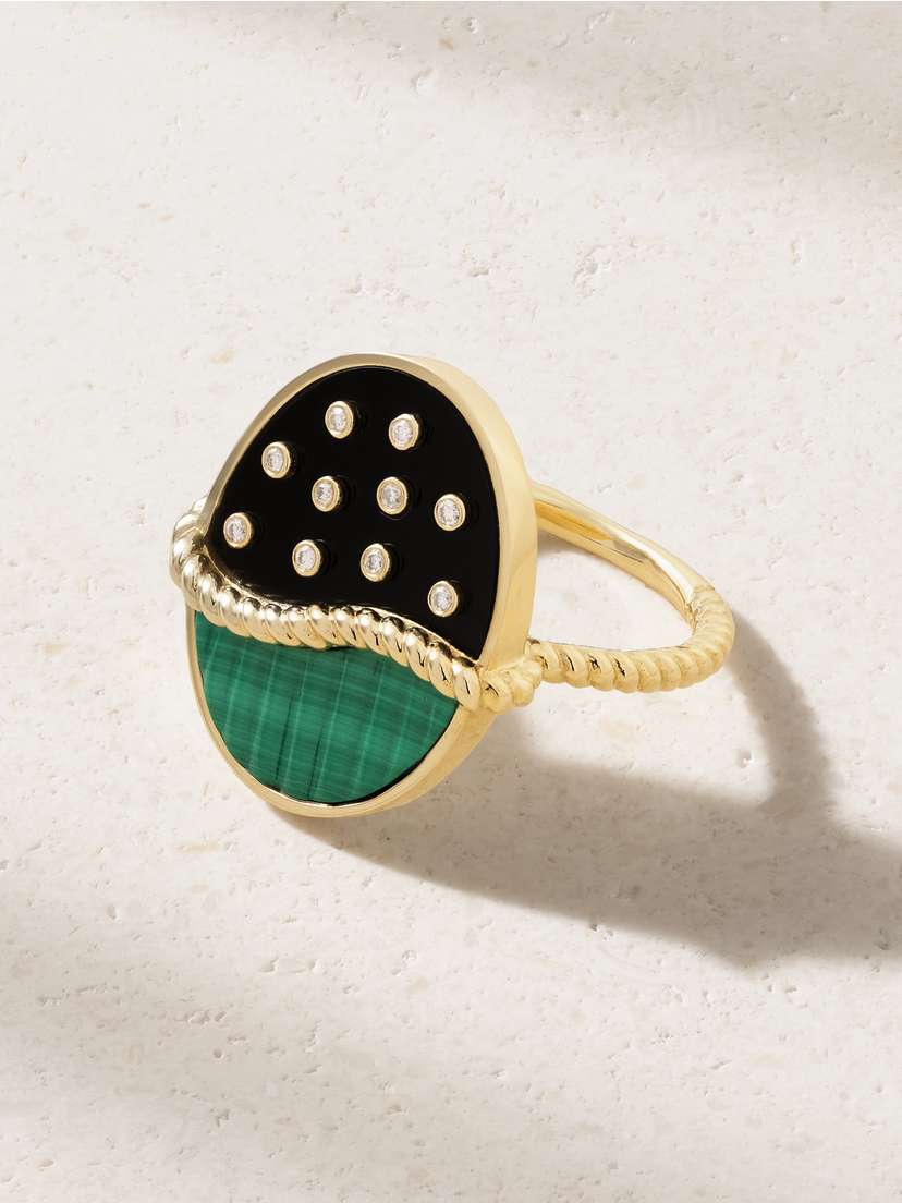 Yvonne Léon 9-karat Gold Onyx, Malachite And Diamond Ring