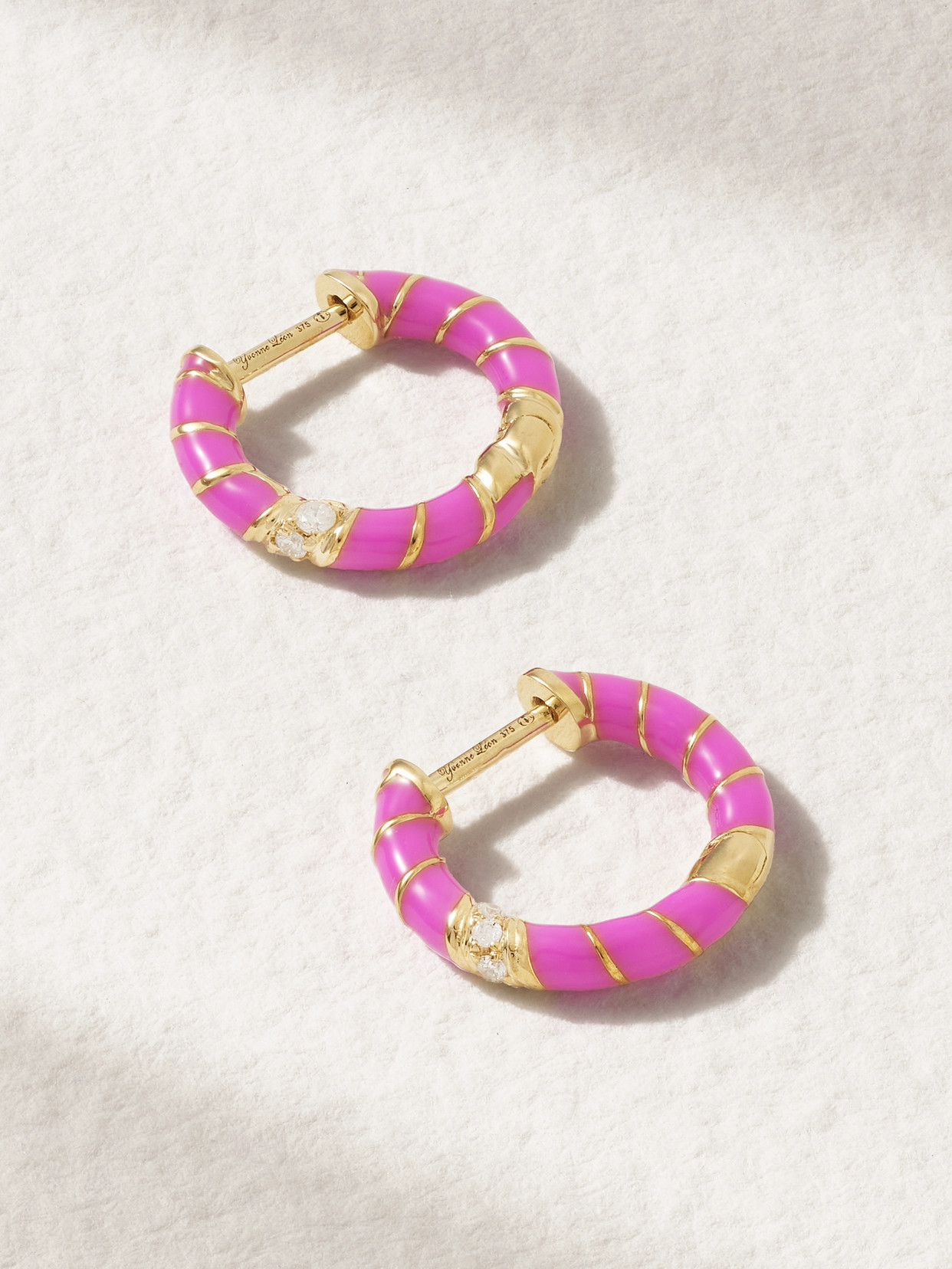 Yvonne Léon 9k Yellow Gold Mini Torsade Enamel And Diamond Hoop Earrings In Gold
