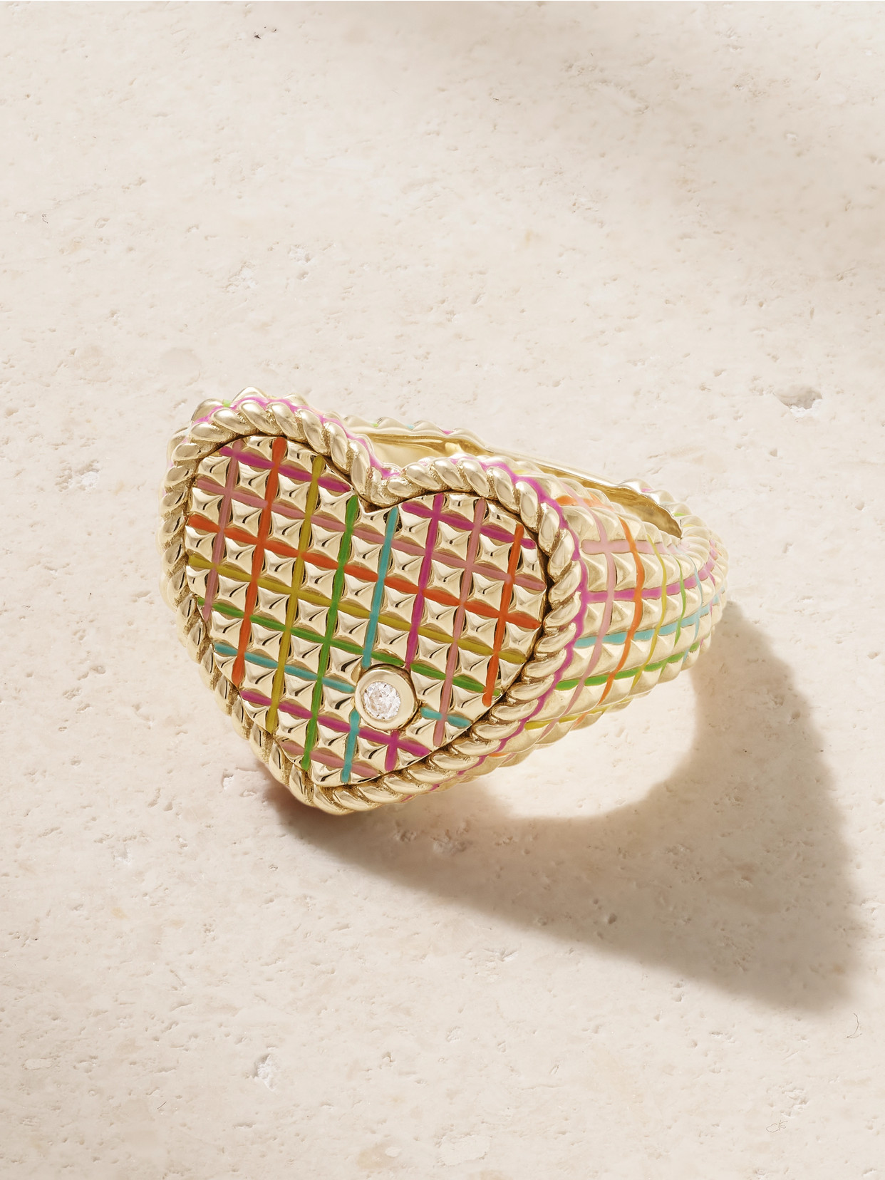 Yvonne Léon - Chevaliere Coeur 9-karat Gold, Diamond And Enamel Ring - 4