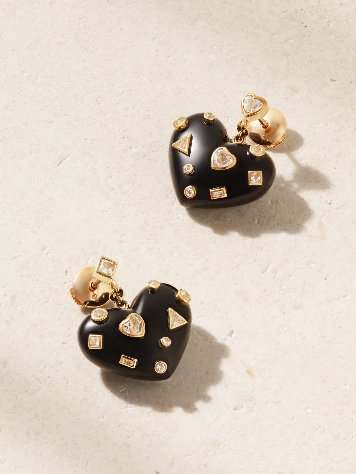 Yvonne Léon Coeur Confettis 9-karat Gold, Onyx And Topaz Earrings