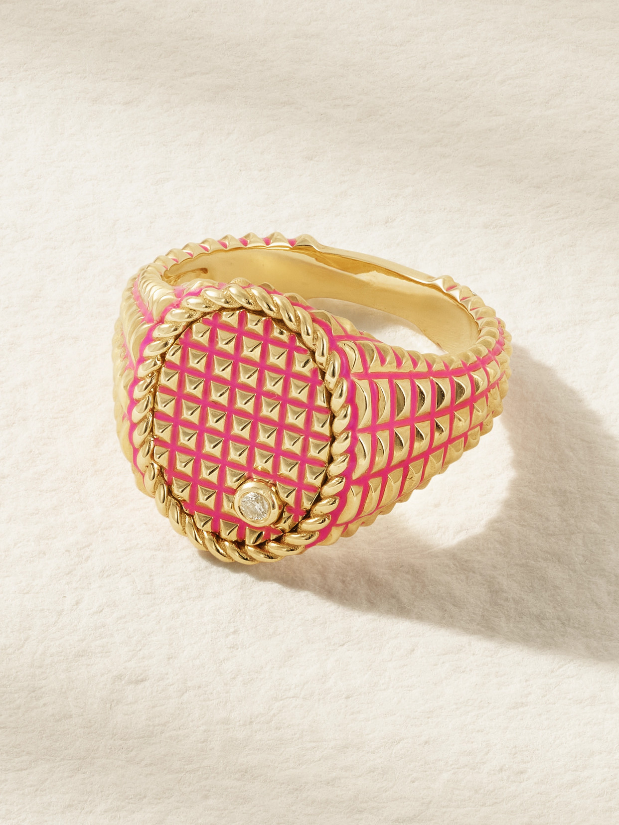 Yvonne Léon Chevalière Ovale Picotti 9-karat Gold, Diamond And Enamel Signet Ring