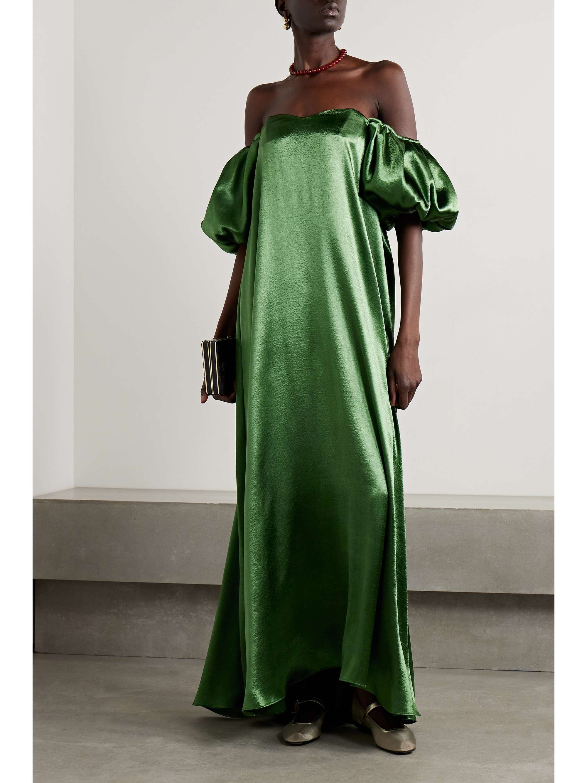 CAROLINE CONSTAS Palmer off-the-shoulder satin gown | NET-A-PORTER