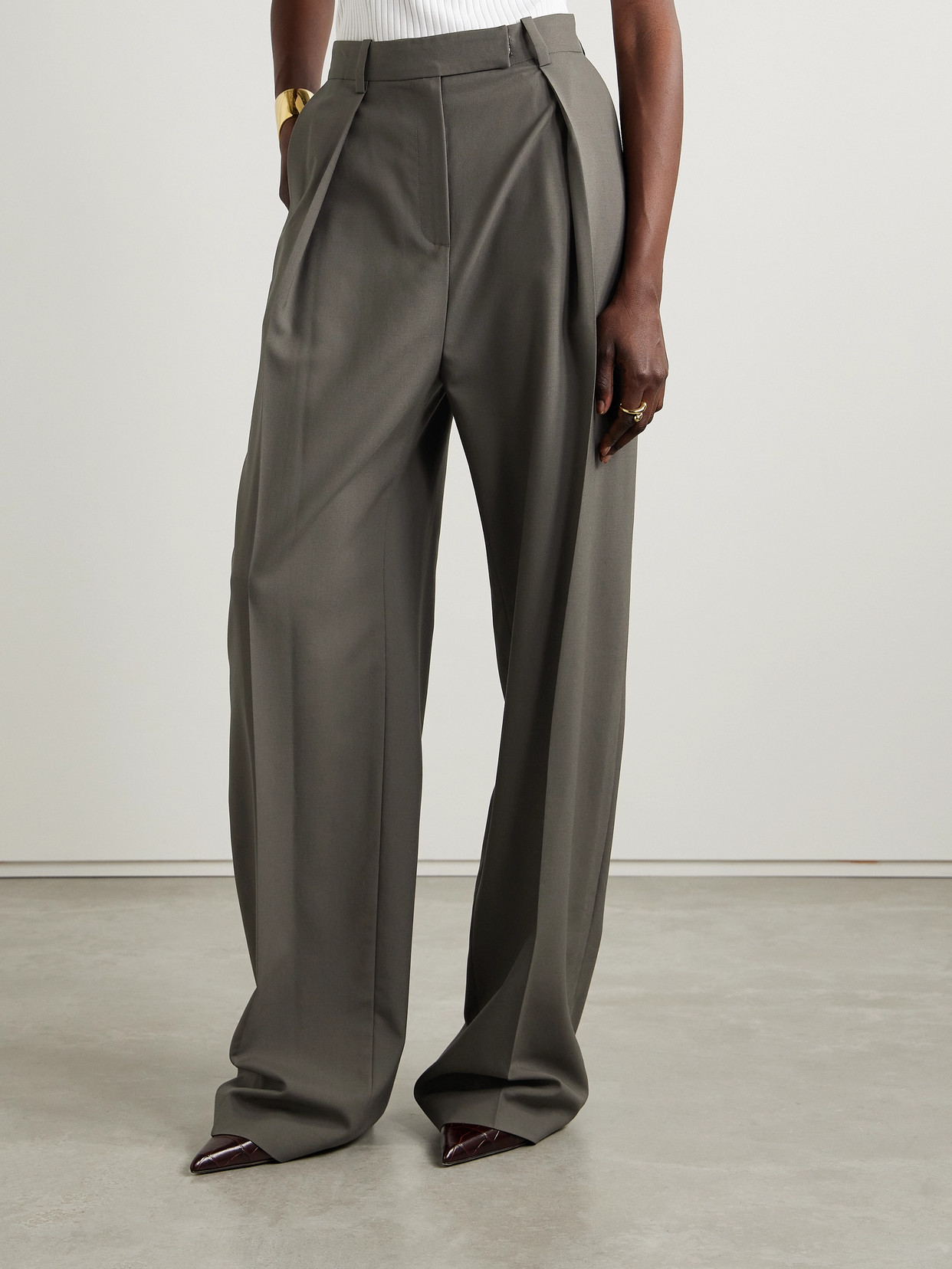 Salon 1884 + Net Sustain Odile Pleated Wool Wide-leg Pants In Brown