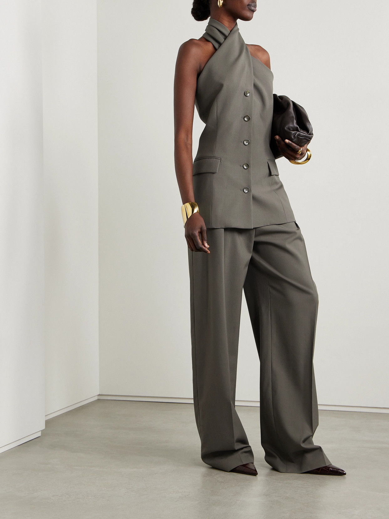 Salon 1884 + Net Sustain Odile Pleated Wool Wide-leg Pants In Brown