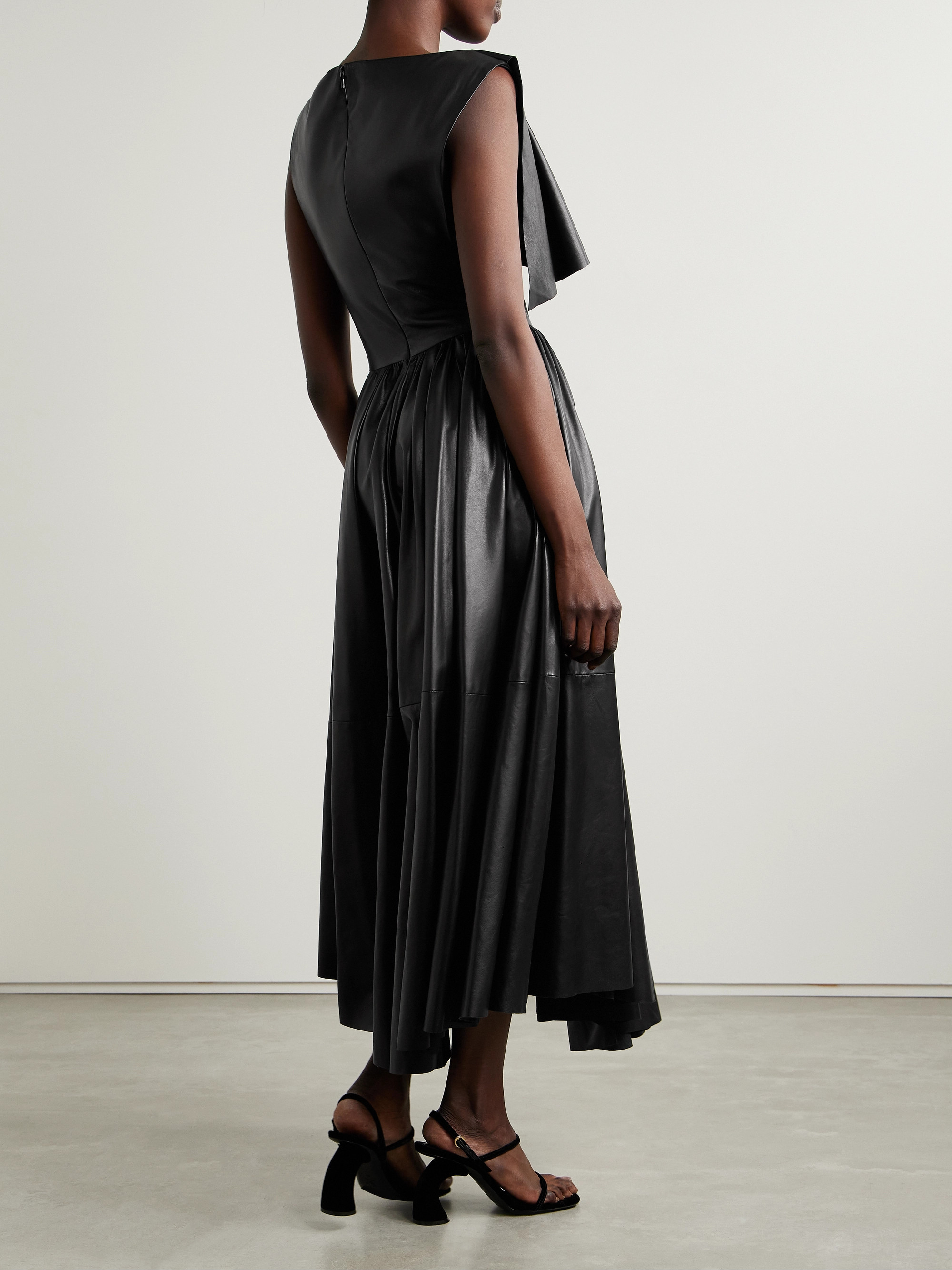 Salon 1884 + NET SUSTAIN Cela asymmetric pleated leather midi dress