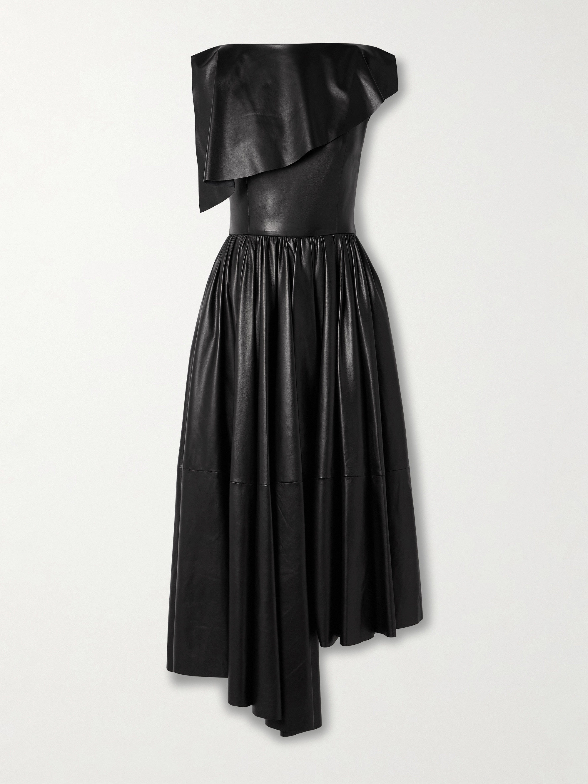 Salon 1884 + NET SUSTAIN Cela asymmetric pleated leather midi dress