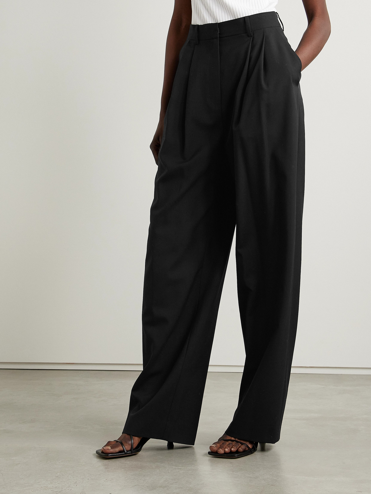 Salon 1884 + Net Sustain Cecily Pleated Wool Wide-leg Pants In Black
