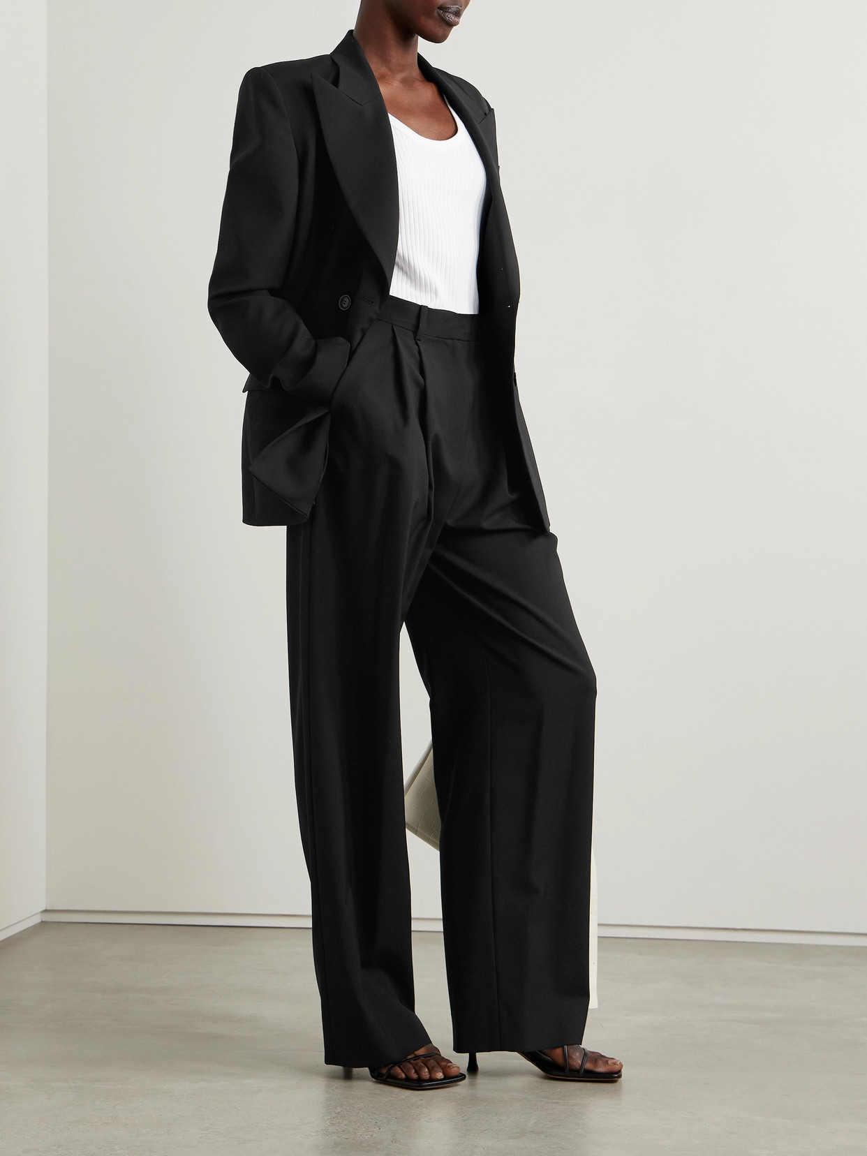 Salon 1884 + Net Sustain Cecily Pleated Wool Wide-leg Pants In Black