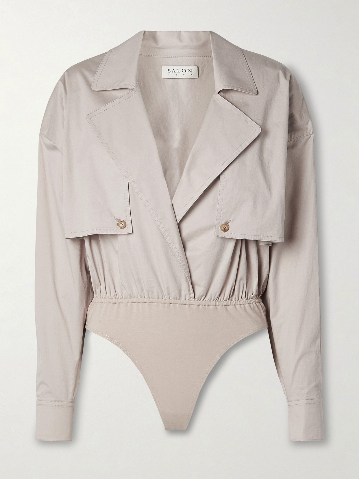 Salon 1884 + Net Sustain Bedia Layered Cotton-blend Twill Thong Bodysuit In Grey