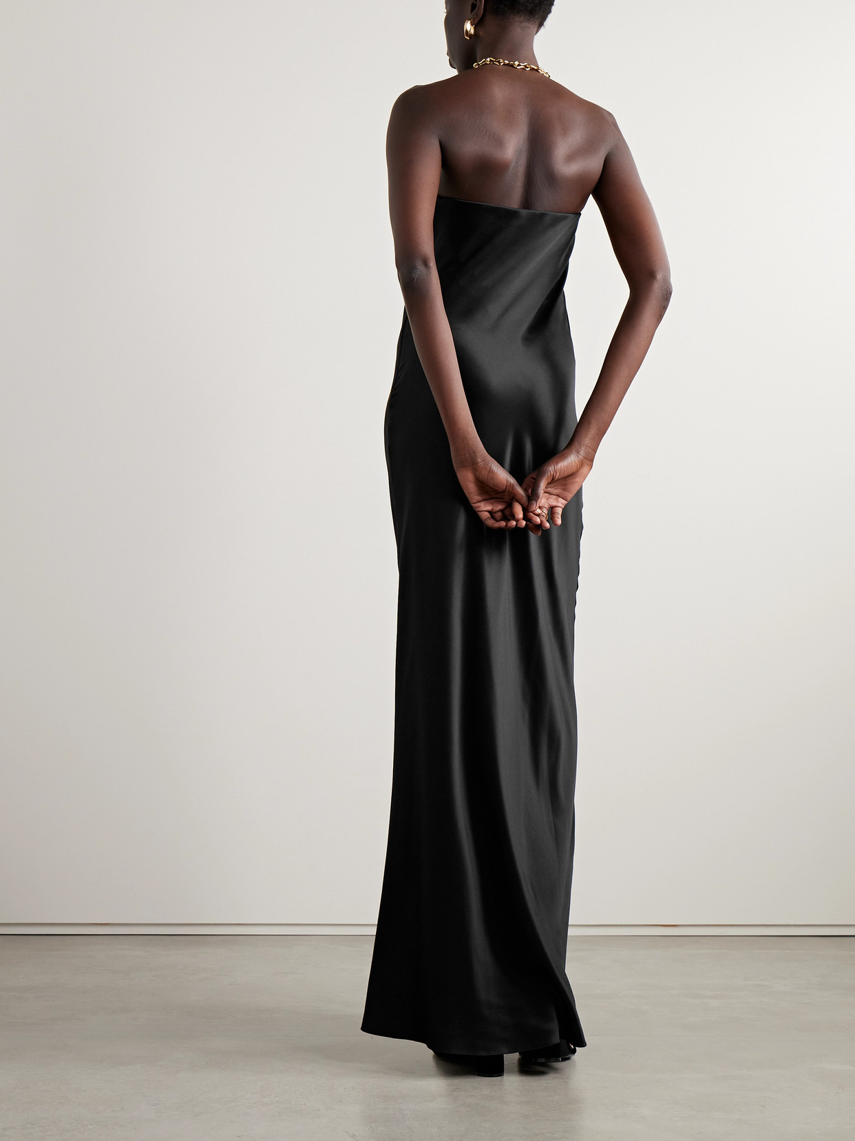 Salon 1884 Palma Strapless Silk Midi Dress In Black