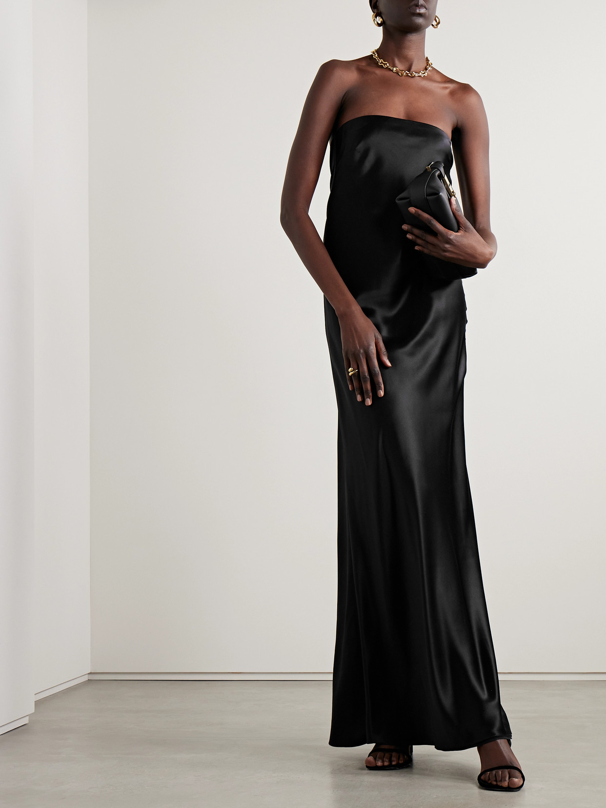 Salon 1884 Palma Strapless Silk Midi Dress In Black