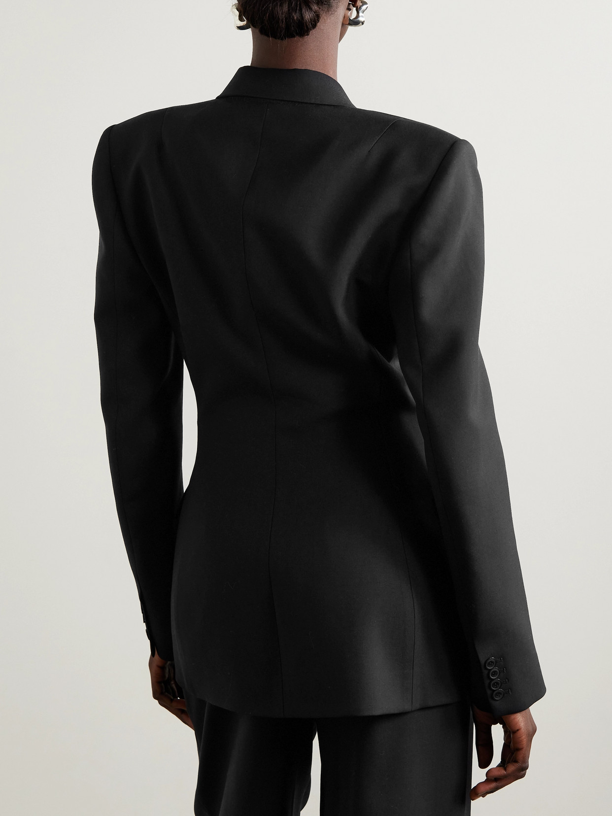 Salon 1884 + Net Sustain Milles Double-breasted Grain De Poudre Wool Blazer In Black