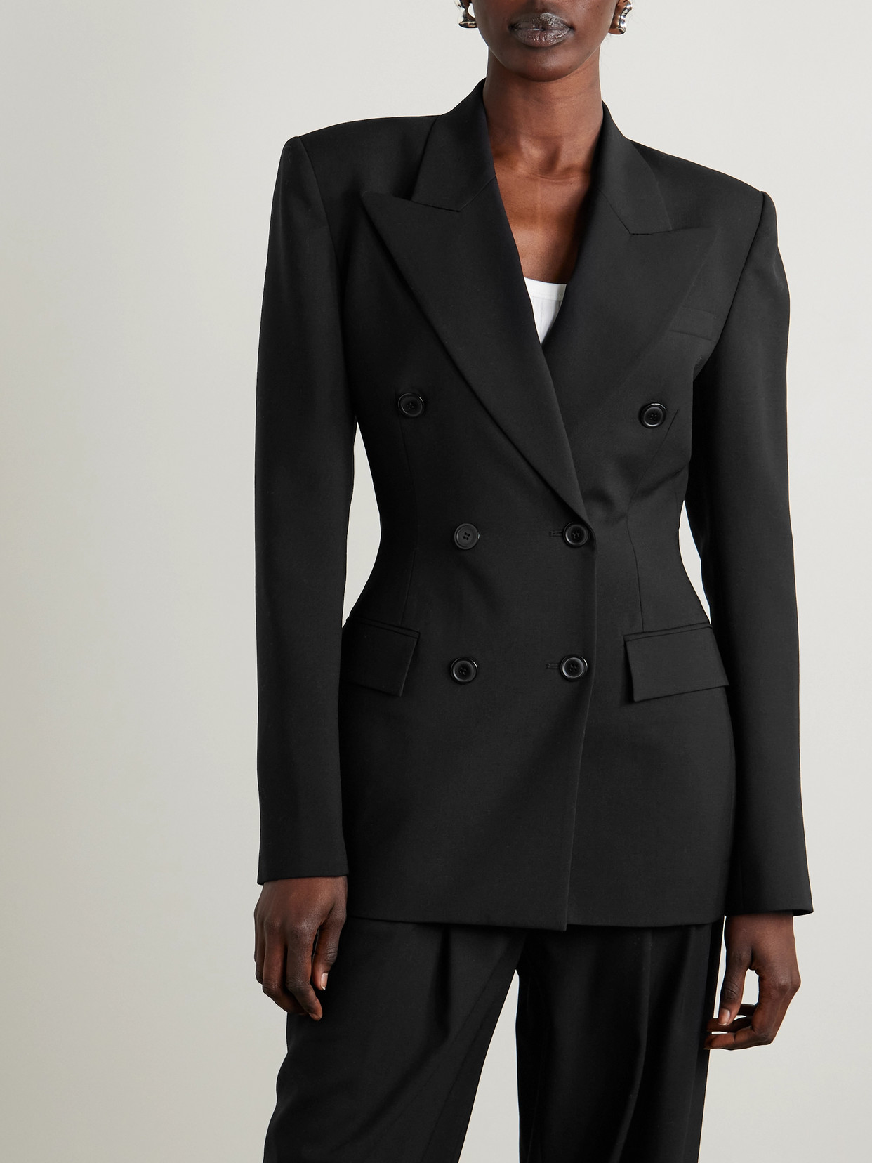 Salon 1884 + Net Sustain Milles Double-breasted Grain De Poudre Wool Blazer In Black