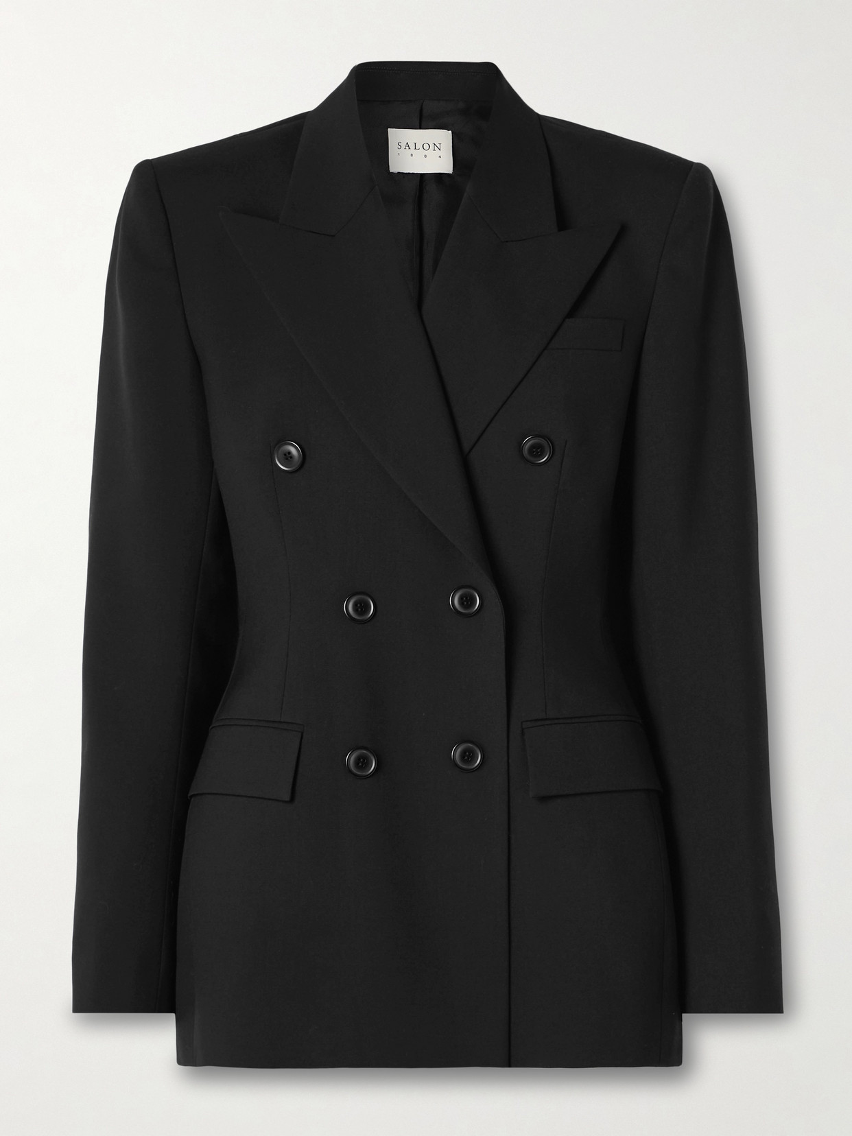 Salon 1884 + Net Sustain Milles Double-breasted Grain De Poudre Wool Blazer In Black