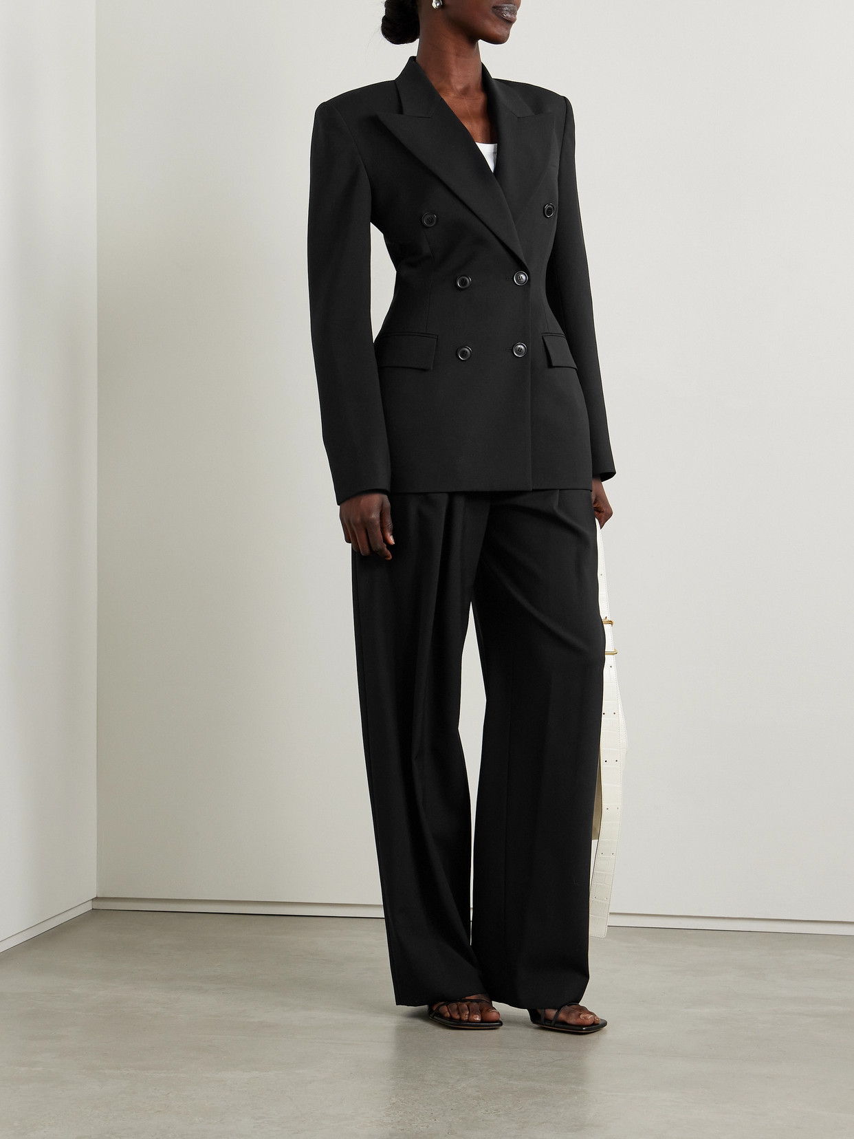 Salon 1884 + Net Sustain Milles Double-breasted Grain De Poudre Wool Blazer In Black