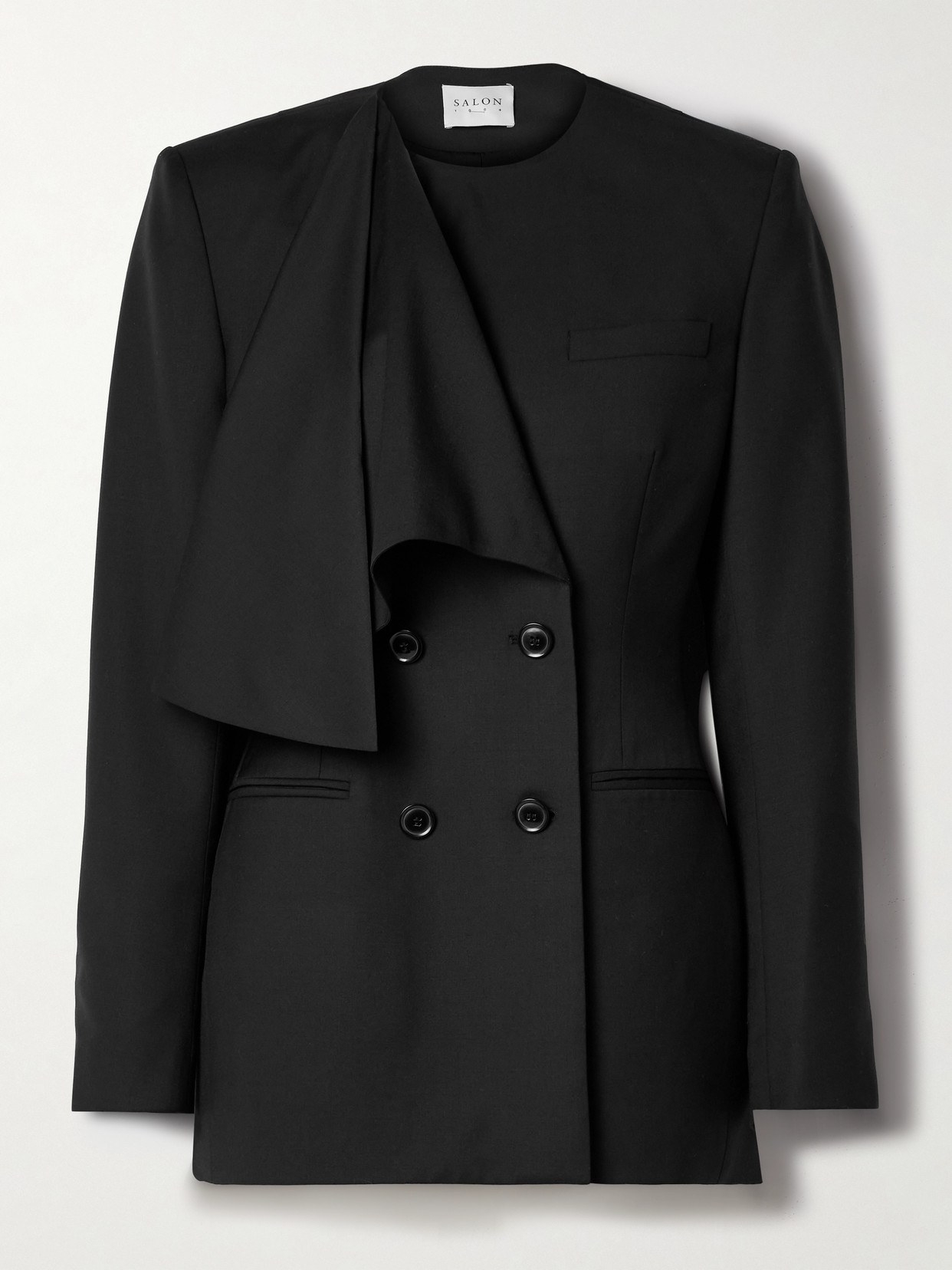 Salon 1884 + Net Sustain Iveta Double-breasted Draped Wool Blazer In Black