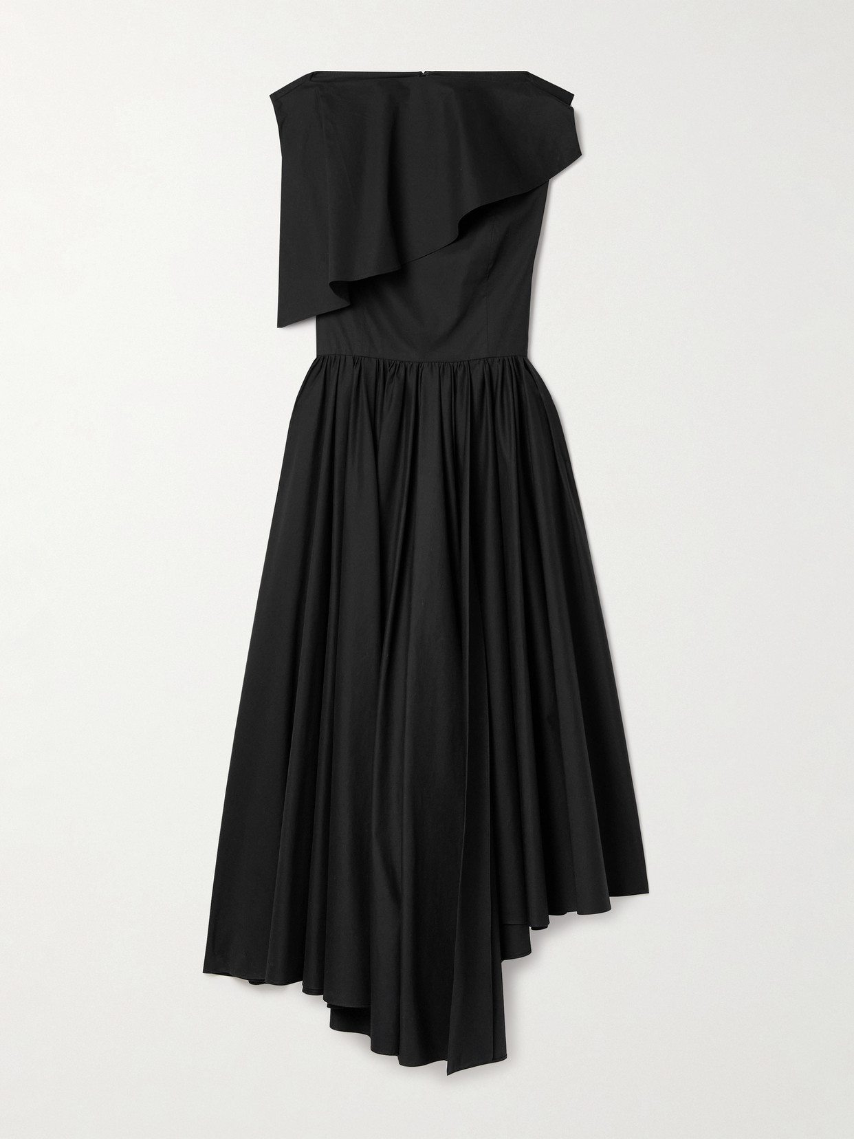 Salon 1884 + Net Sustain Evanne Asymmetric Pleated Cotton-poplin Midi Dress In Black