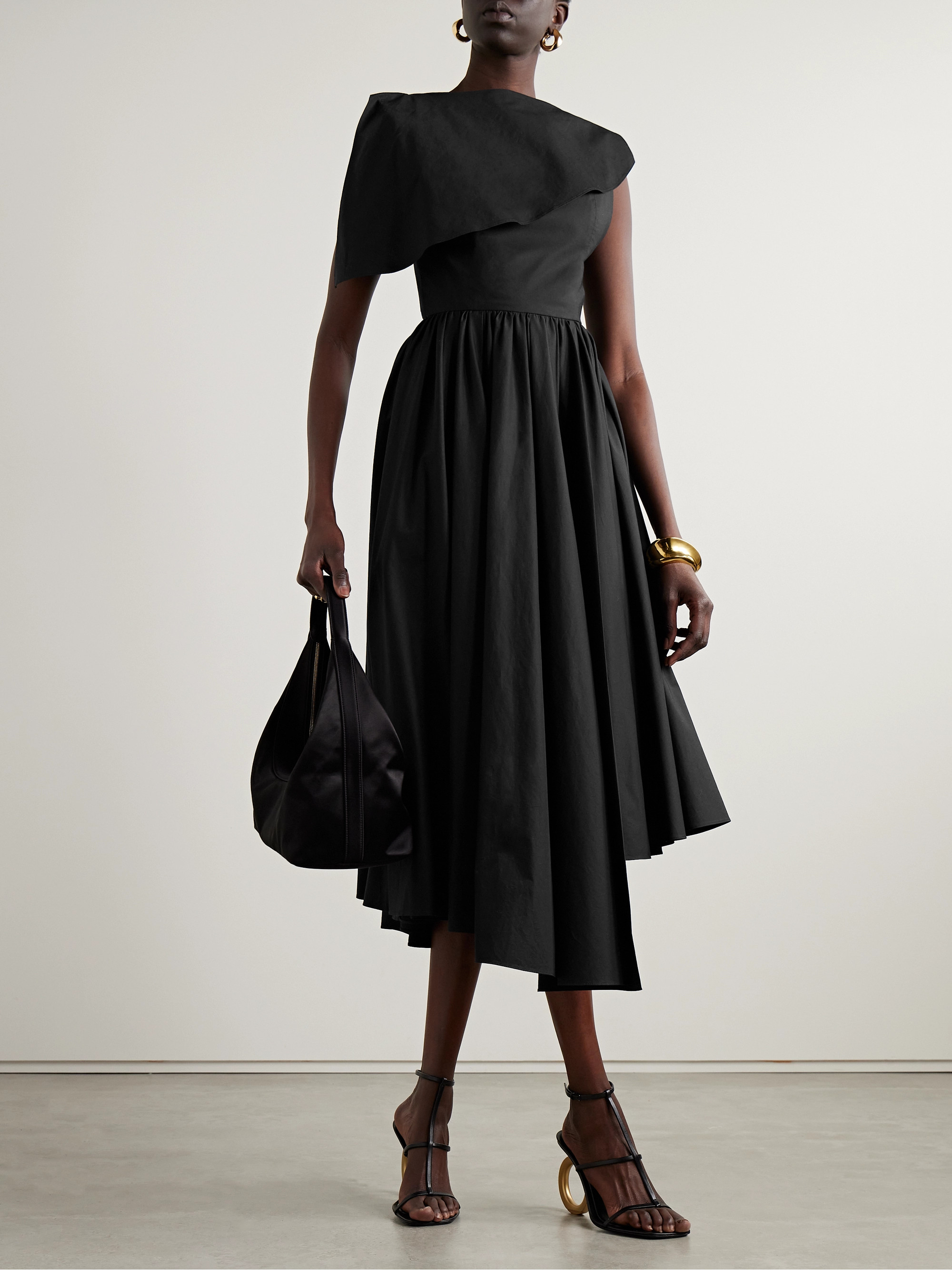 Salon 1884 + NET SUSTAIN Evanne asymmetric pleated cotton-poplin midi dress