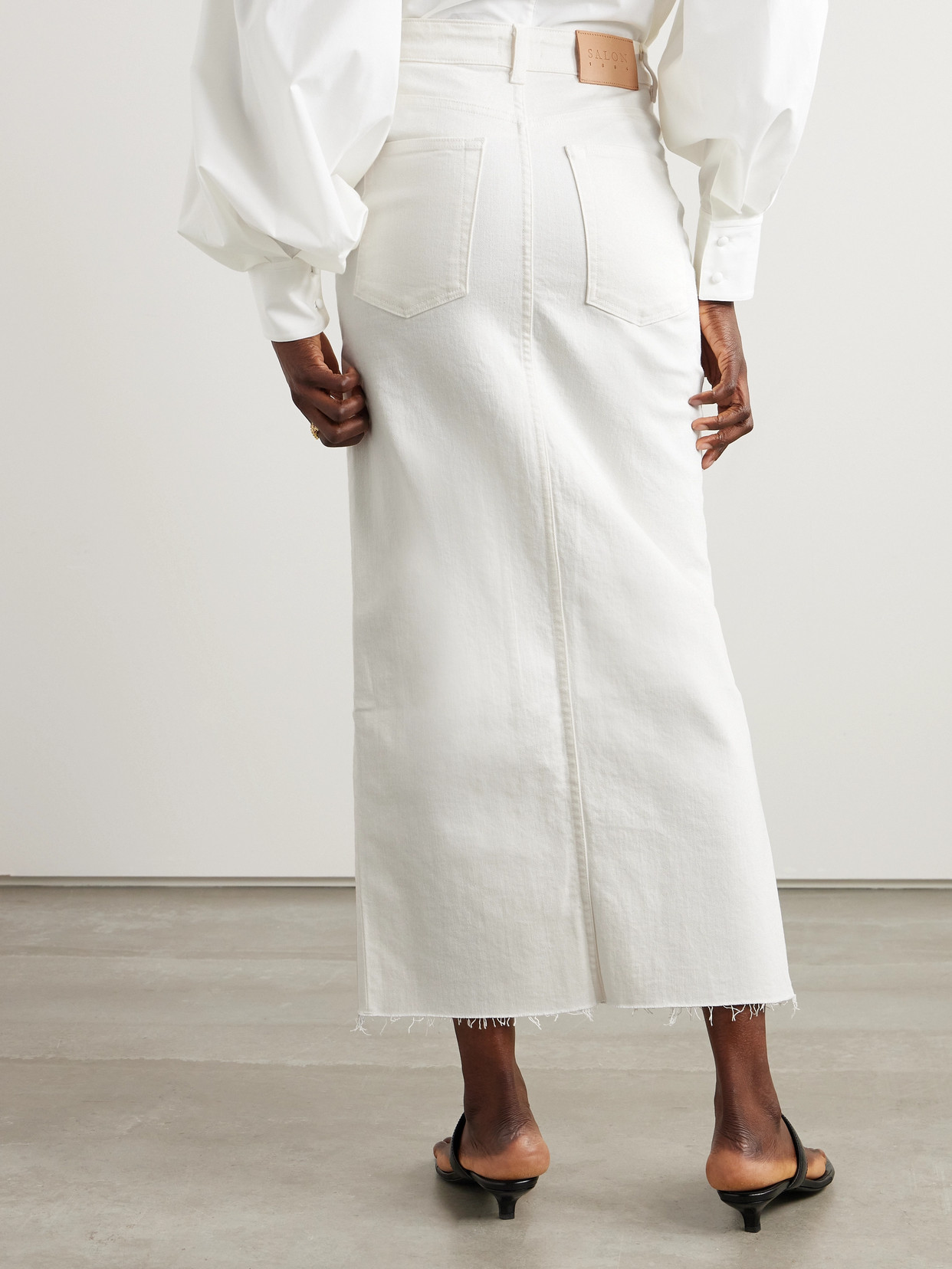 Salon 1884 + Net Sustain Orlan Frayed Denim Maxi Skirt In Off-white