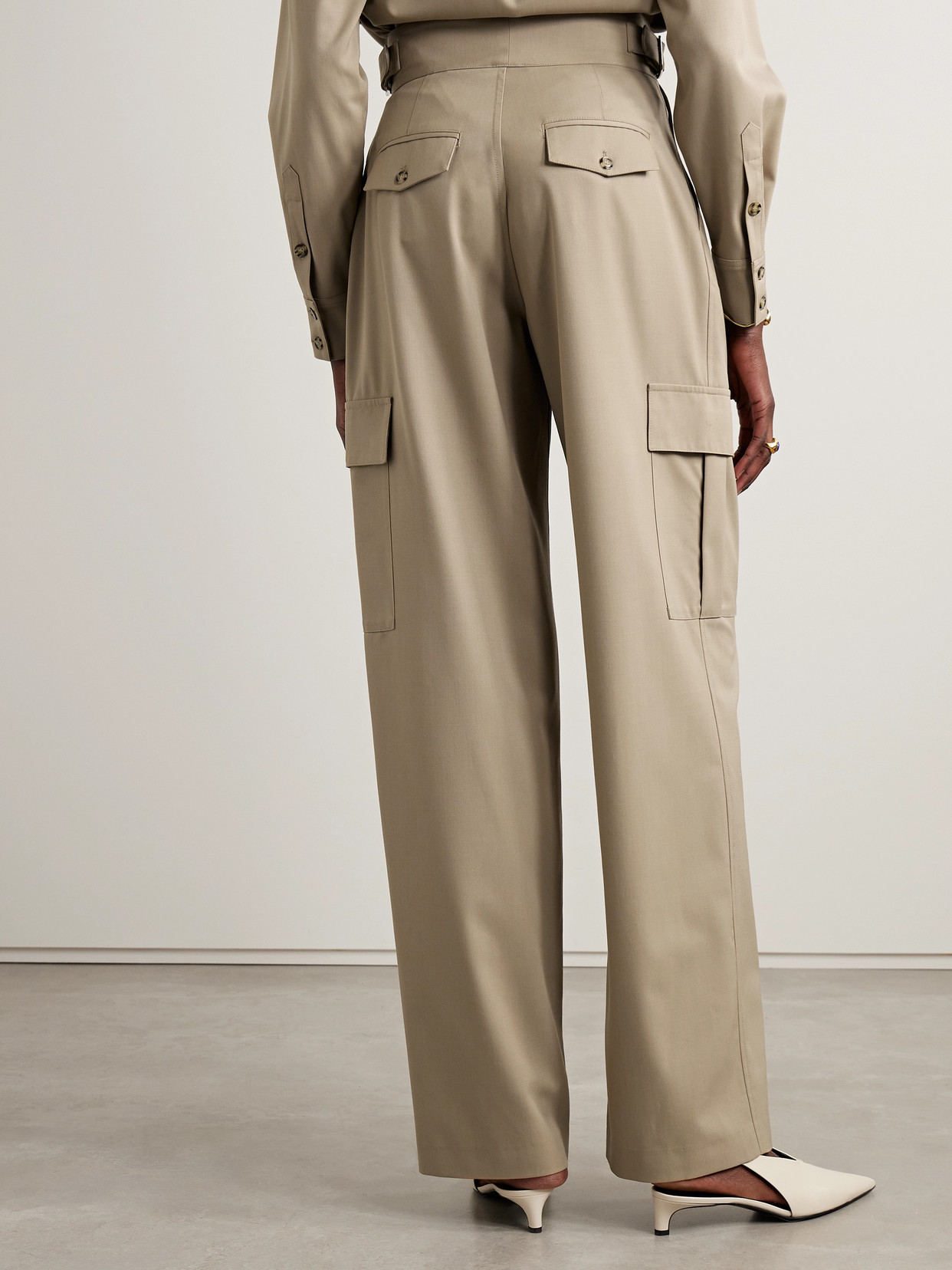 Salon 1884 + Net Sustain Buckled Pleated Twill Straight-leg Cargo Pants In Gray