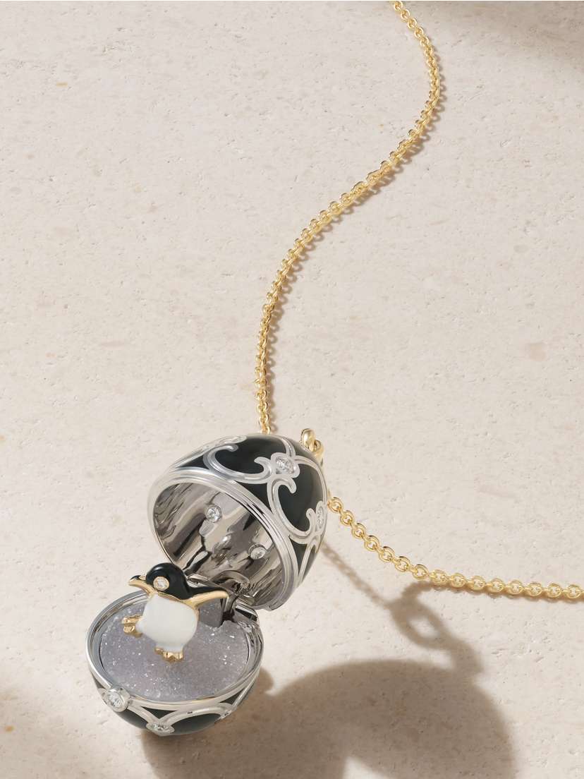 Fabergé Heritage Penguin Surprise 18-karat White And Yellow Gold, Agate, Diamond And Enamel Necklace