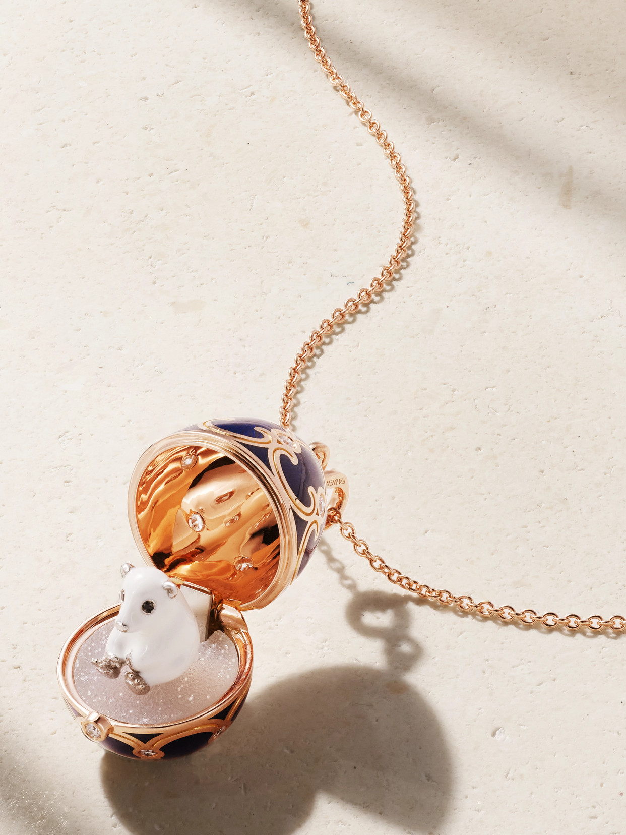 Fabergé Heritage Polar Bear Surprise 18-karat Rose Gold, Agate, Diamond And Enamel Necklace