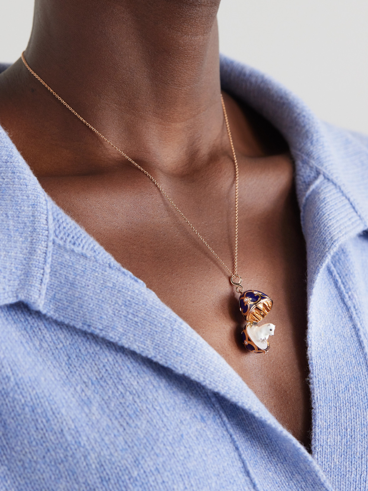 Shop Fabergé Heritage Polar Bear Surprise 18-karat Rose Gold, Agate, Diamond And Enamel Necklace