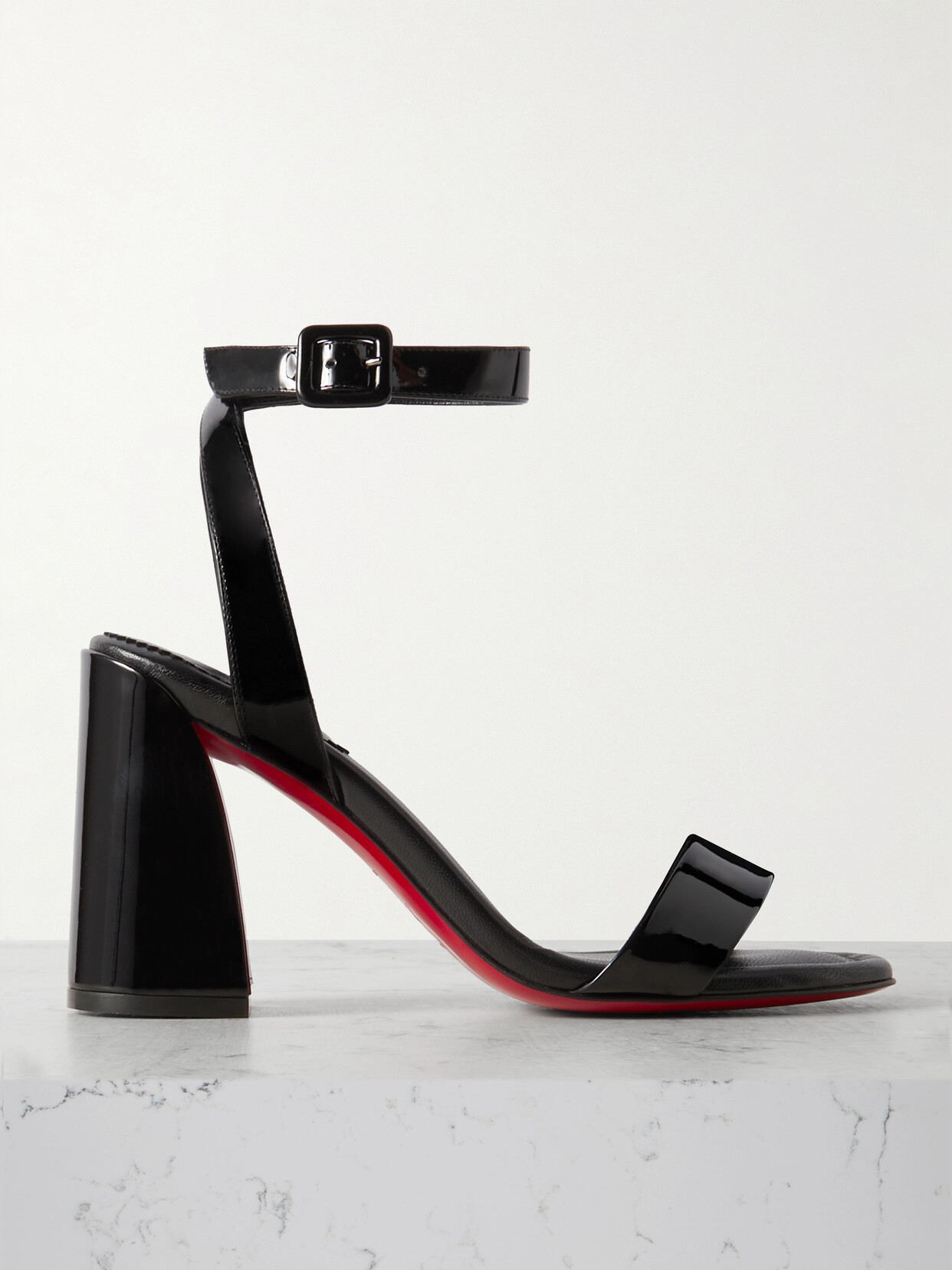 Shop Christian Louboutin Miss Sabina 85 Patent-leather Sandals In Black