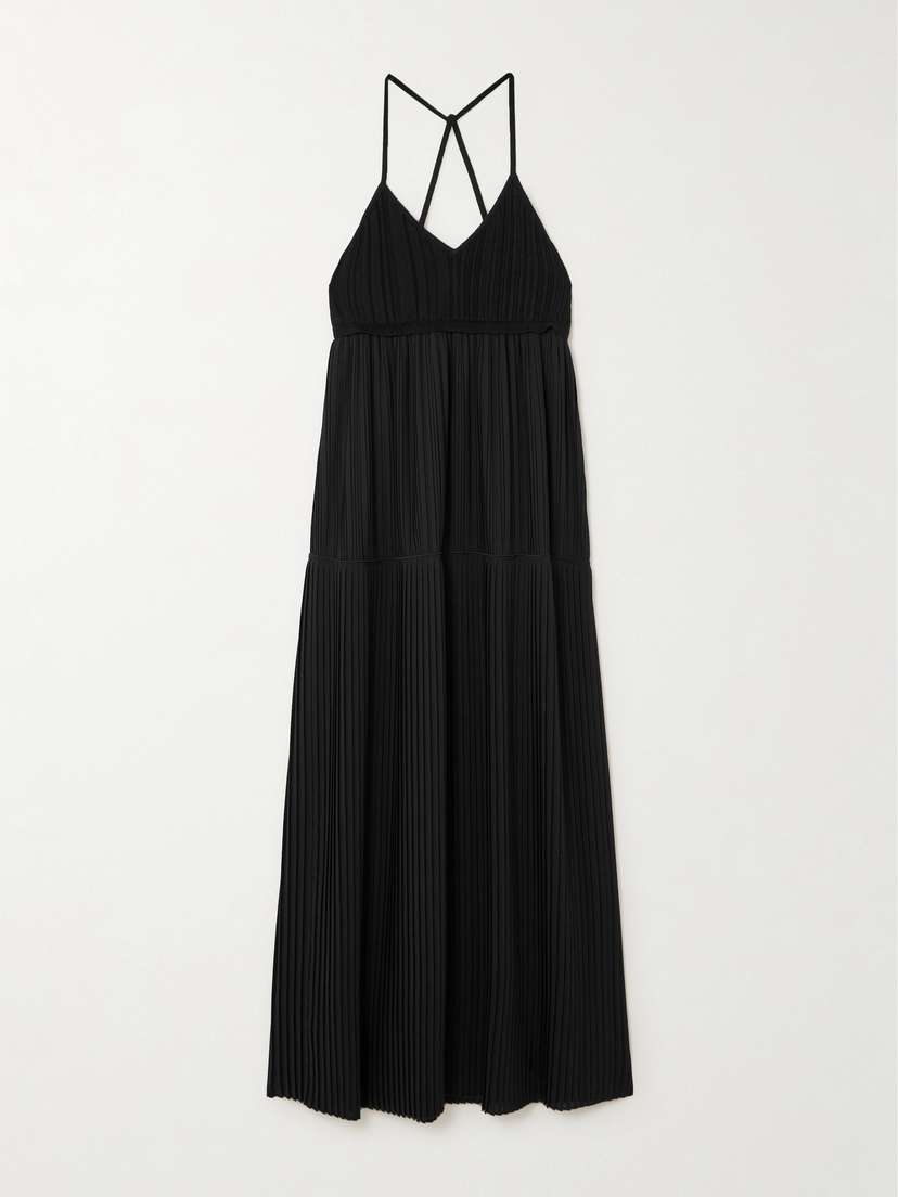 Joseph Amicie Tiered Ribbed Knit-trimmed Pleated Crepe Maxi Dress