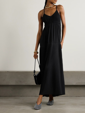 JOSEPH Amicie tiered ribbed knit-trimmed pleated crepe maxi dress