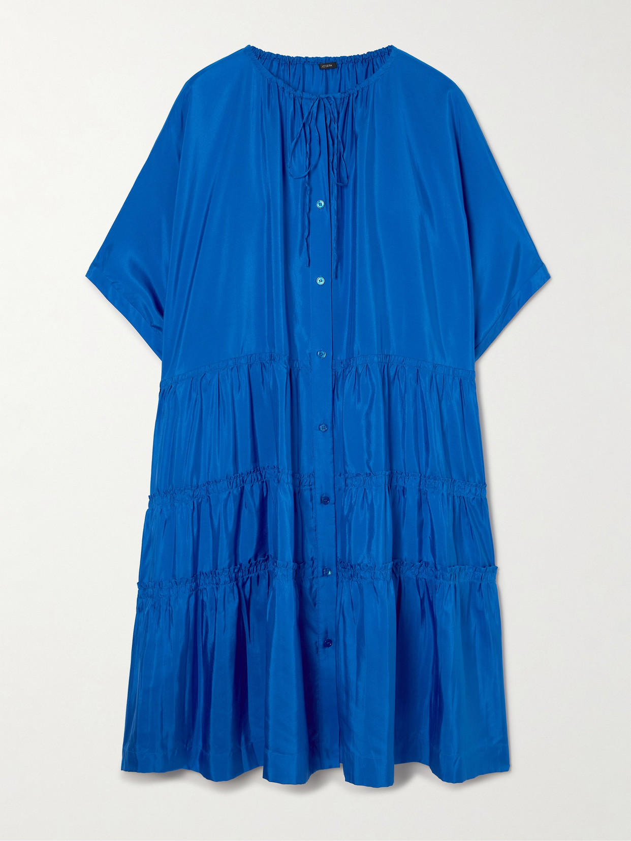 Joseph Emile Gathered Tiered Silk-habotai Midi Dress In Blue