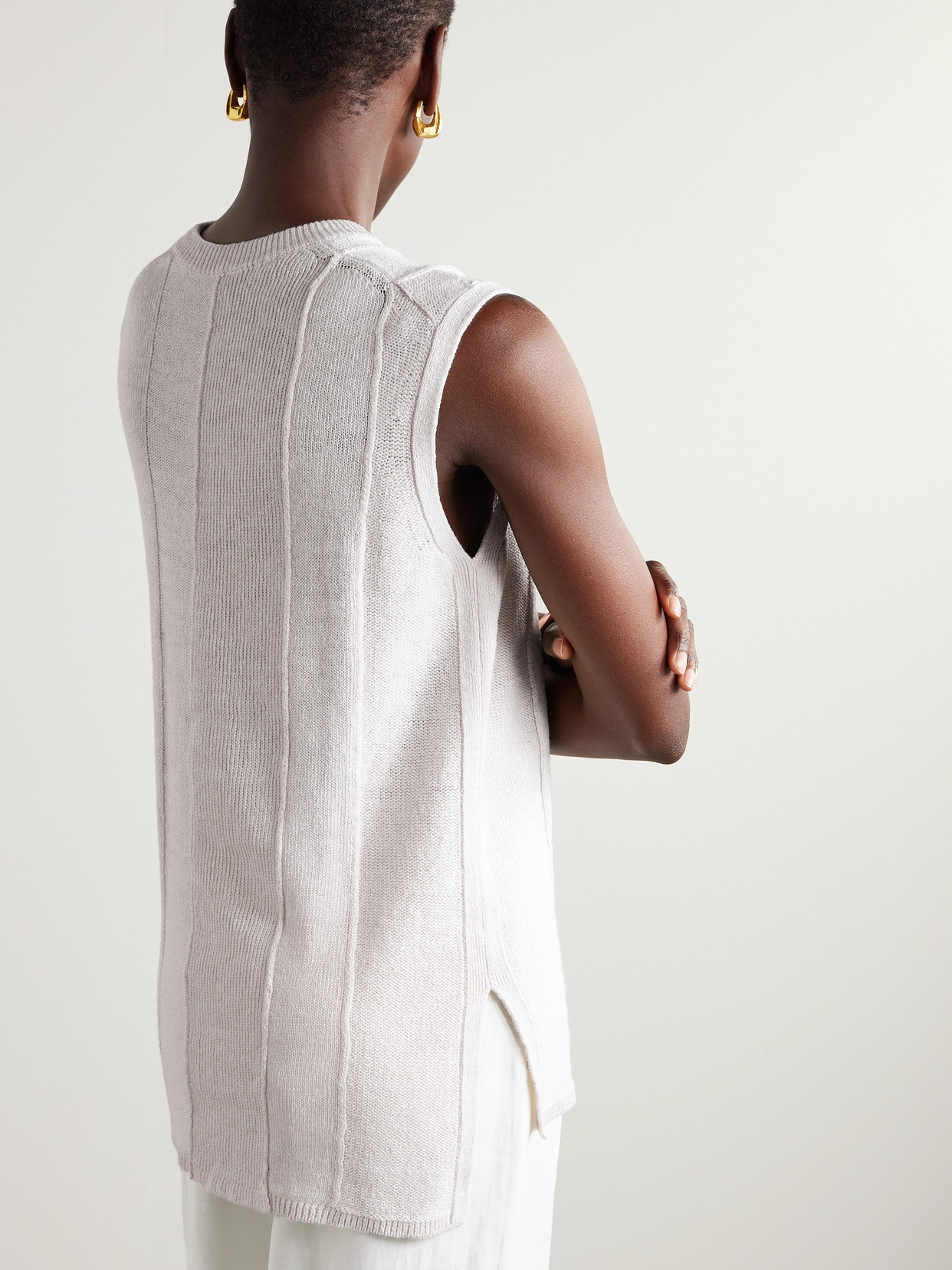 Joseph Ribbed-knit Linen-blend Top In Ivory