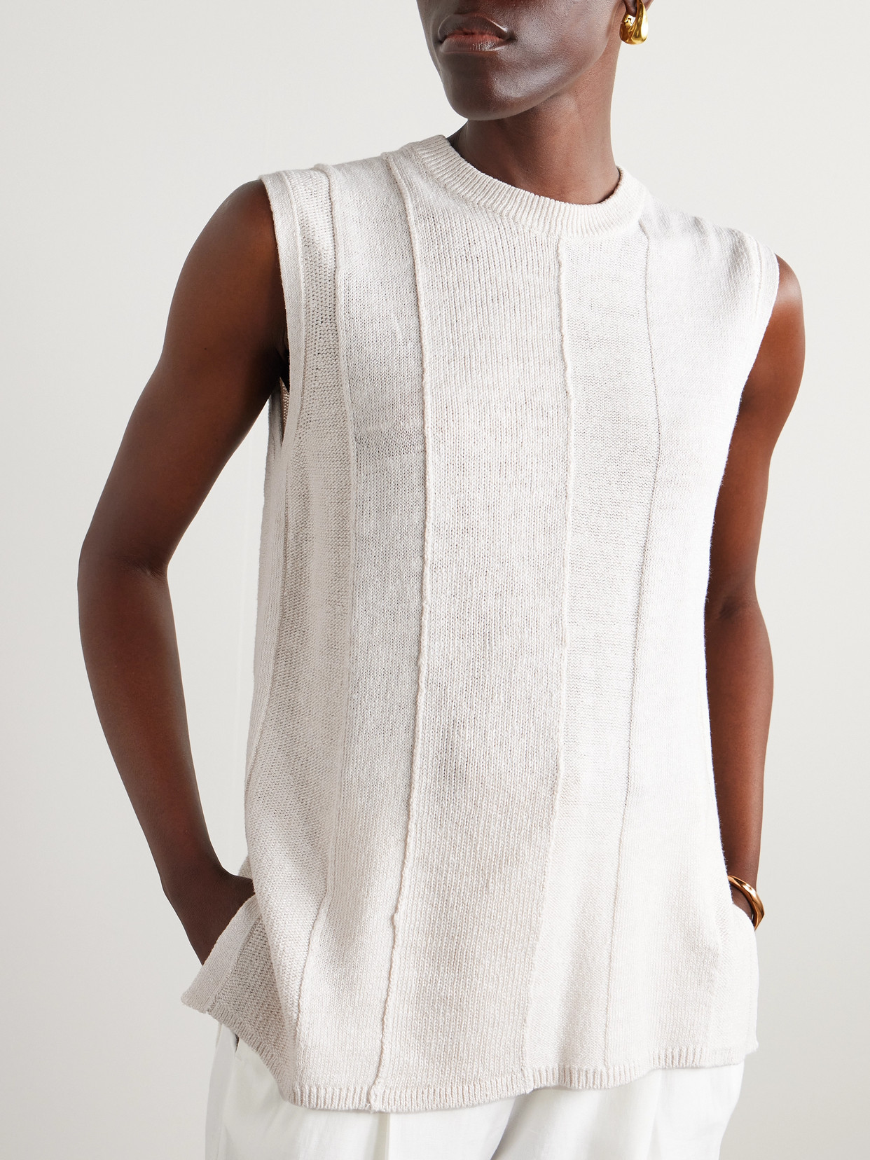 Joseph Ribbed-knit Linen-blend Top In Ivory