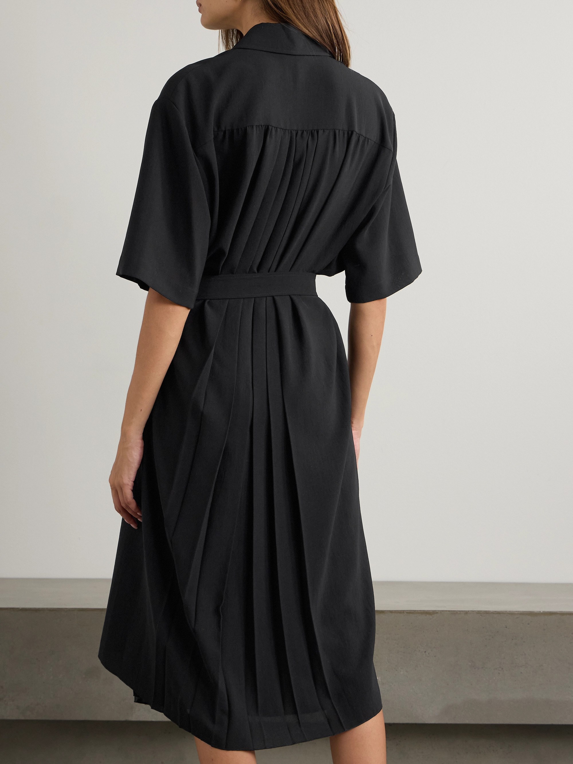 JOSEPH Arcade belted pleated crepe midi shirt dress