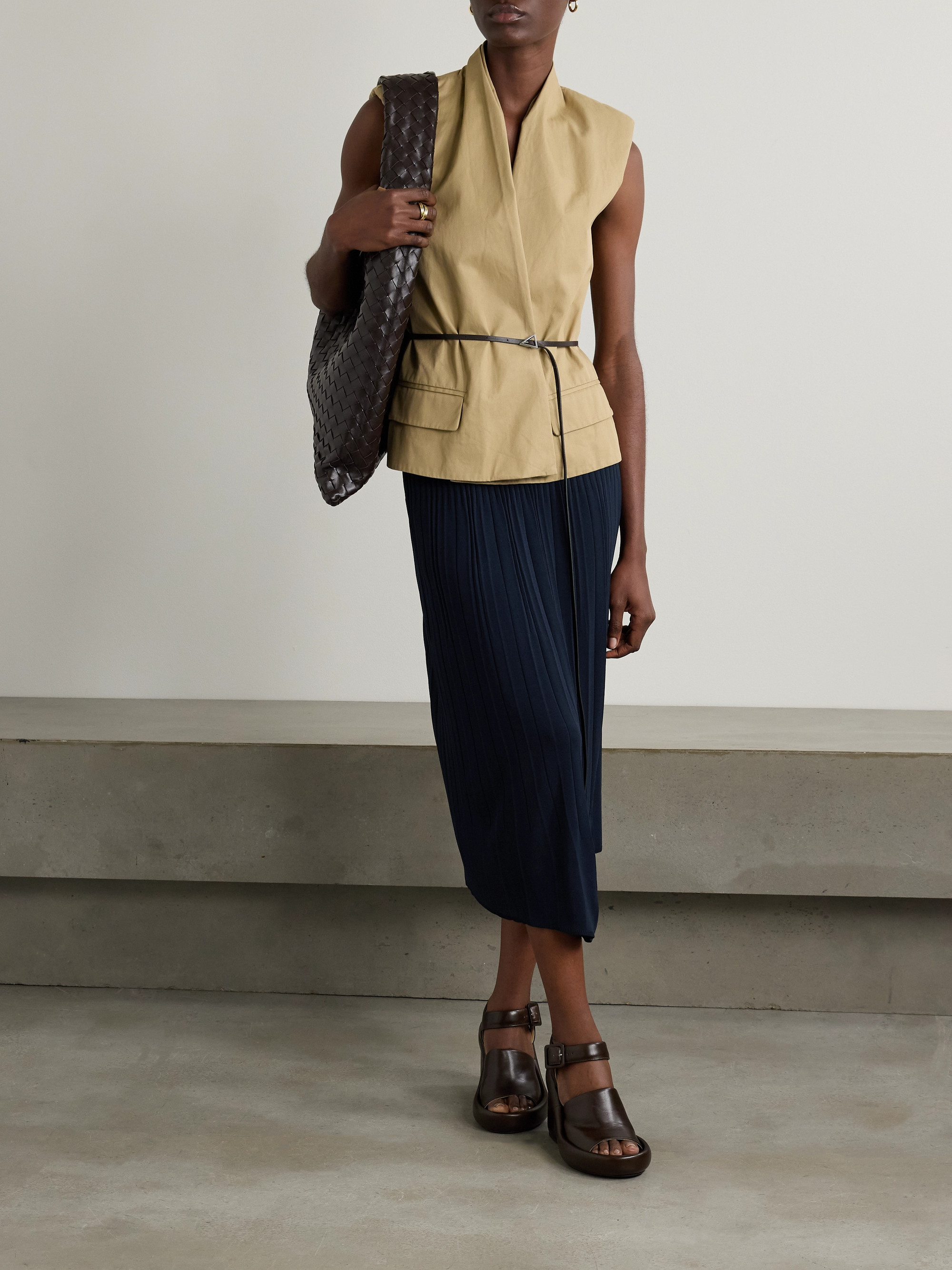 JOSEPH Pleated stretch-knit midi skirt