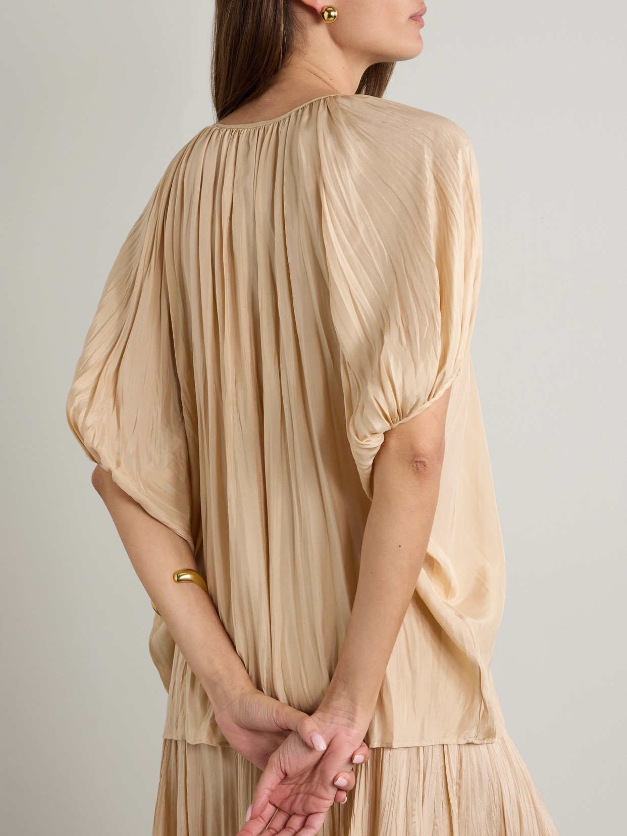 Joseph Briela Gathered Crinkled Silk-habotai Blouse In Neutrals