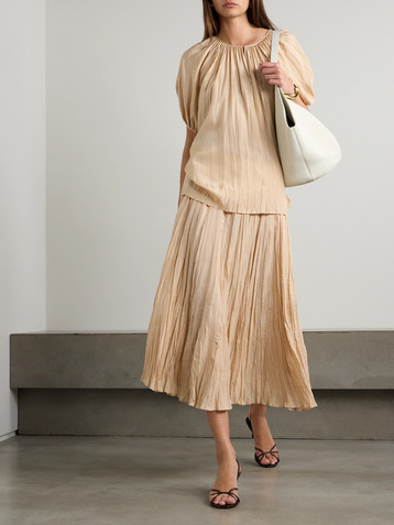 JOSEPH Briela gathered crinkled silk-habotai blouse