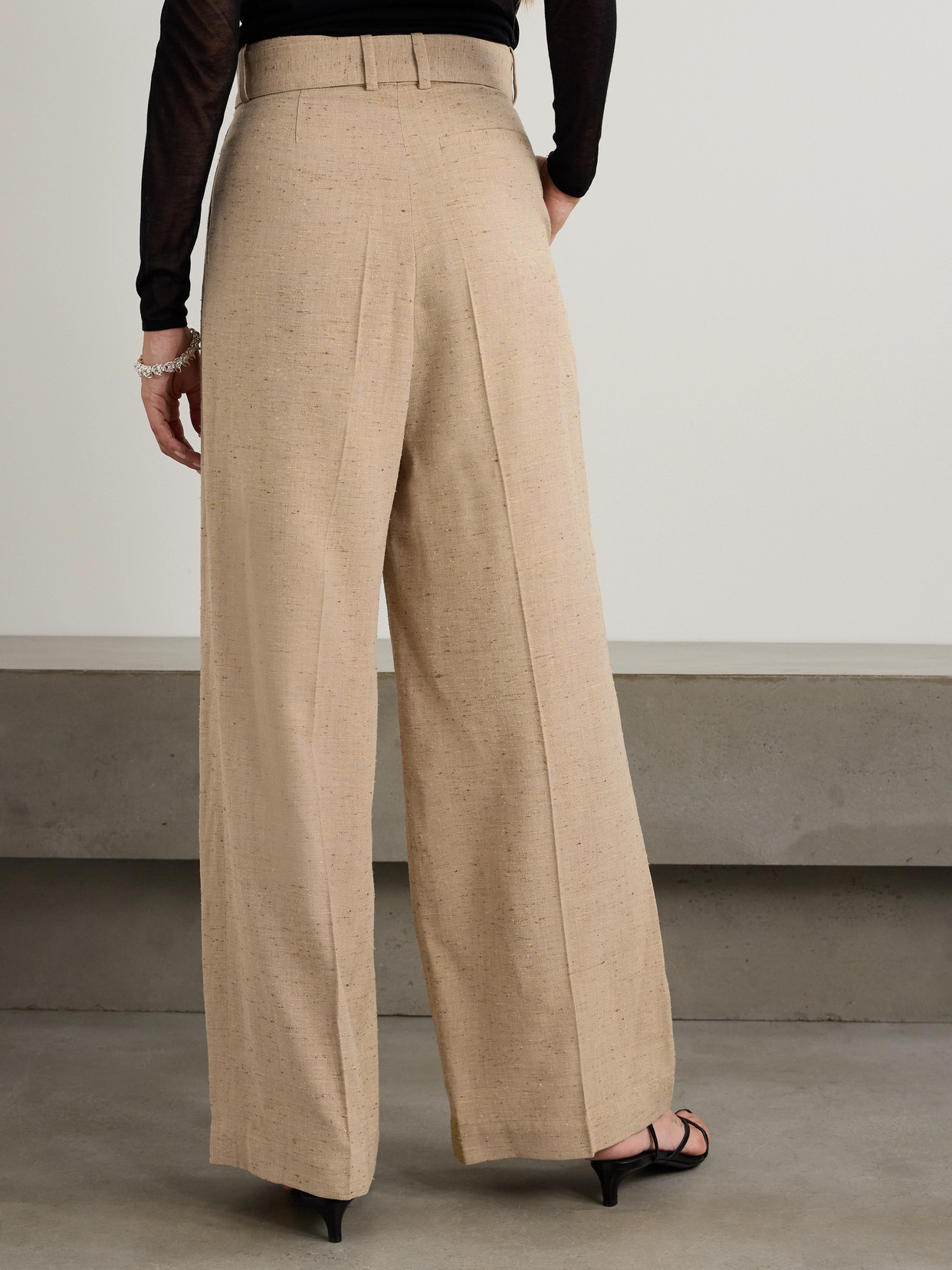Joseph Atlas Belted Pleated Tweed Wide-leg Pants In Neutrals