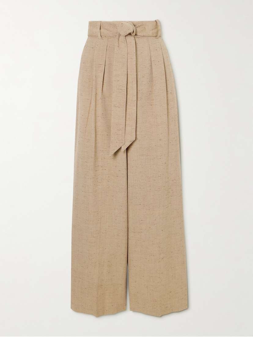 Joseph Atlas Belted Pleated Tweed Wide-leg Pants