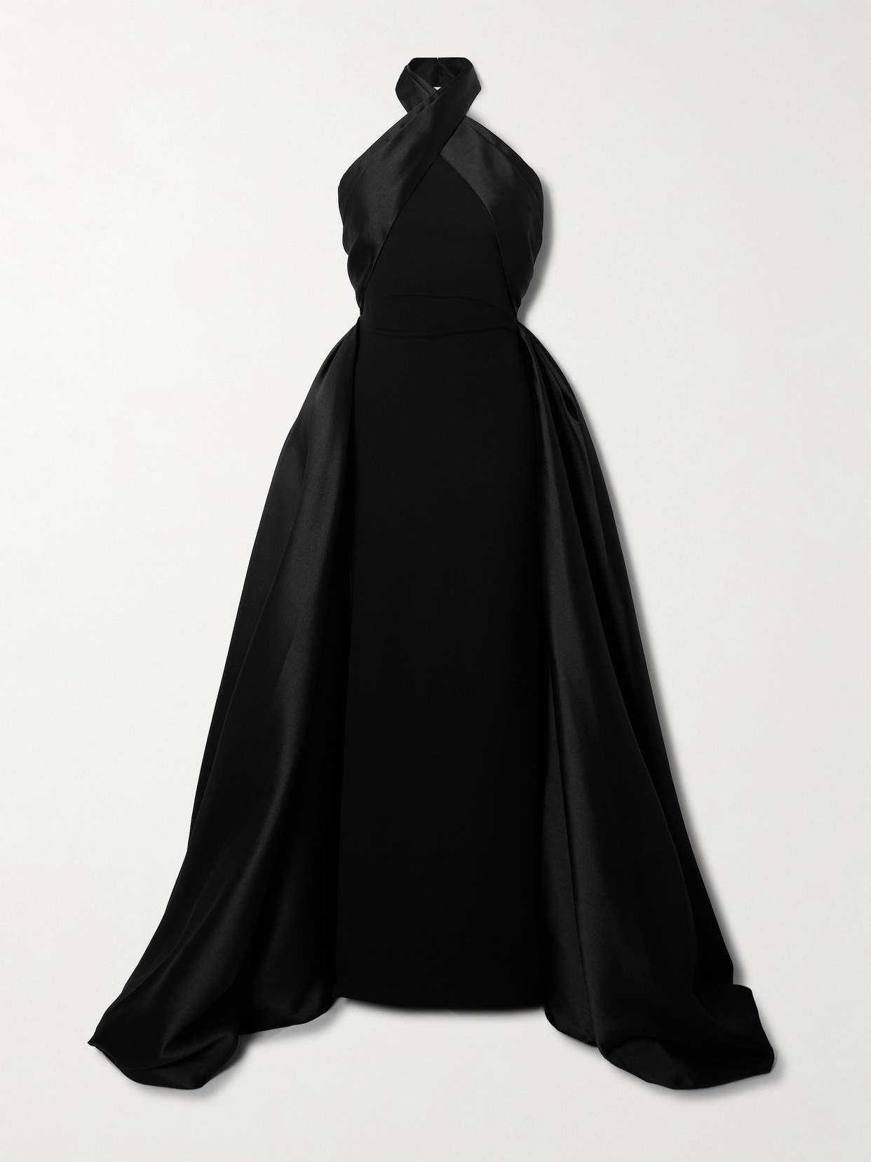 Solace London Rumi Satin-twill And Crepe Halterneck Gown - Black