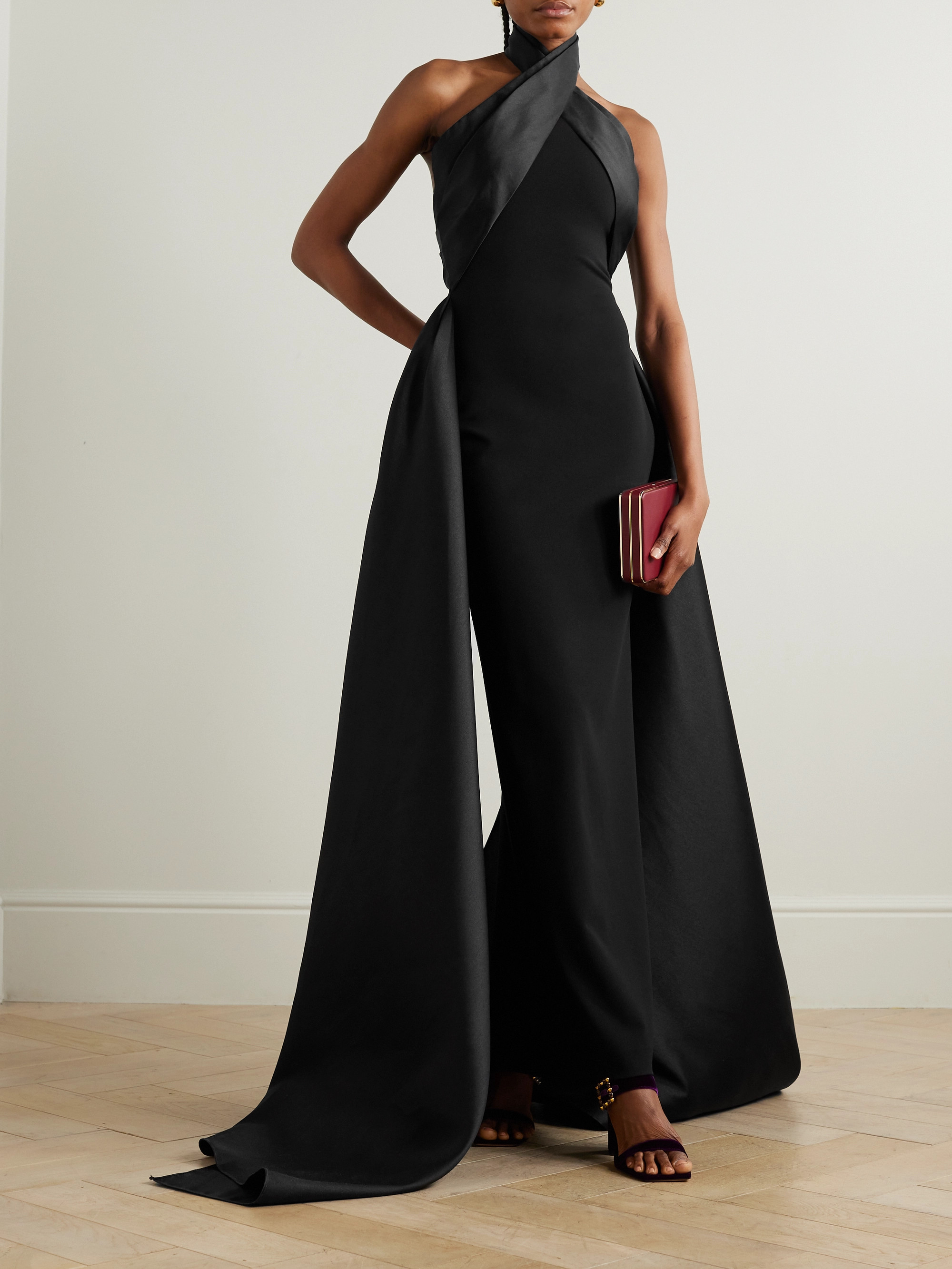 Solace London - Rumi satin-twill and crepe halterneck gown | Plush Solace London - Rumi satin-twill and crepe halterneck gown | Plush