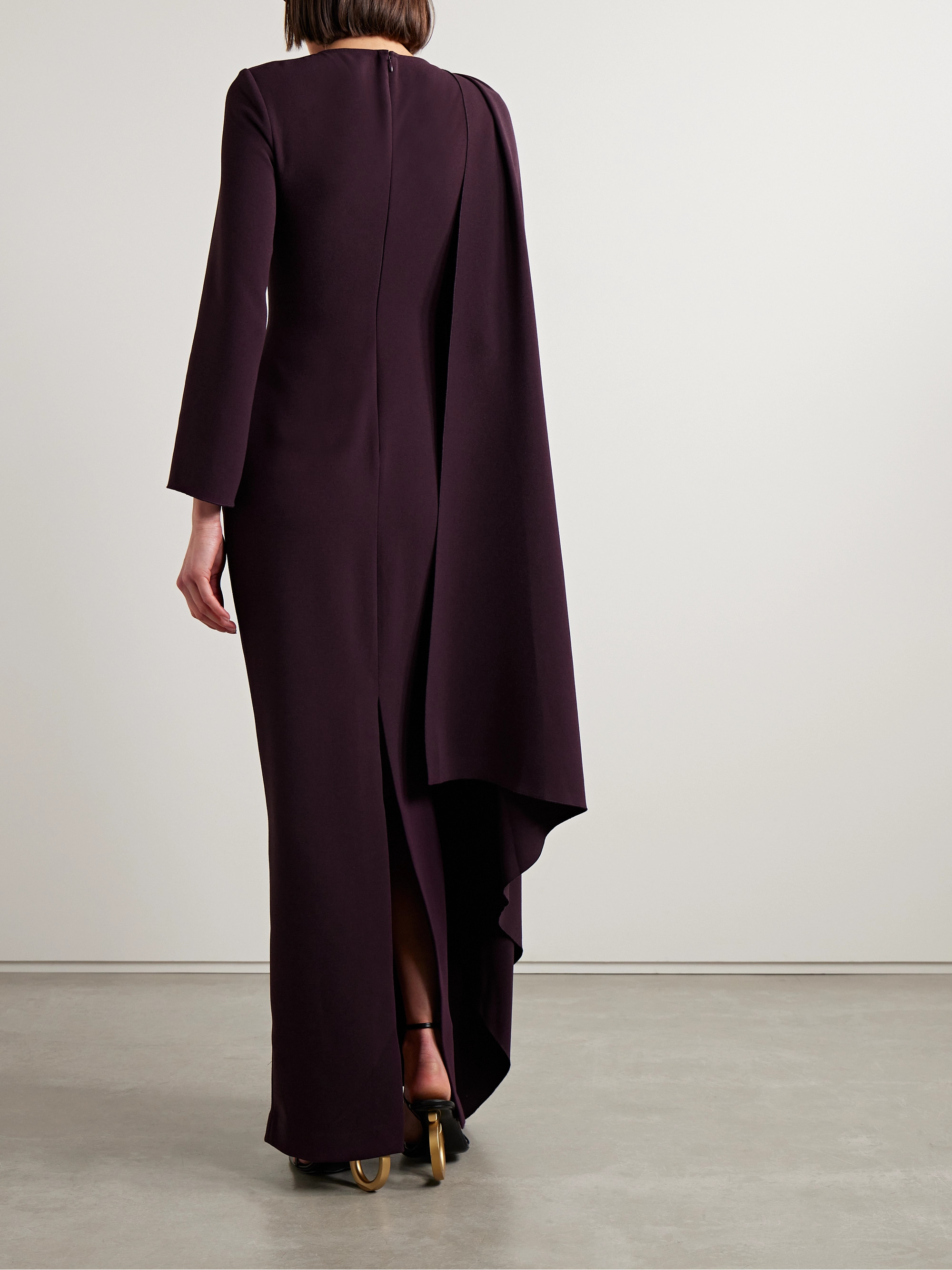 Solace London Lydia one-sleeve cape-effect cady maxi dress
